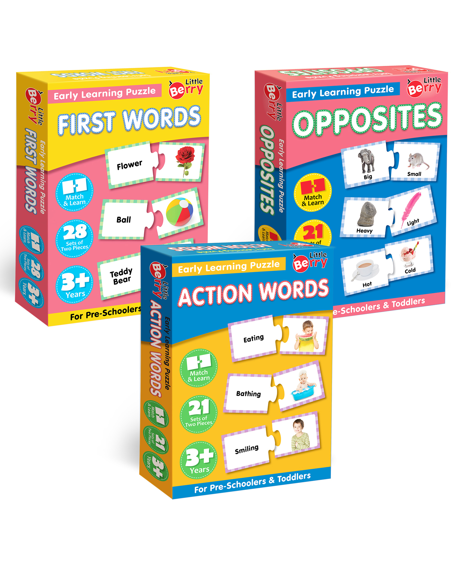 Little Berry Opposite, First Words and Action Words Match and Learn Jigsaw Puzzle Pack of 3 Multicolor - 126 Pieces-image-5