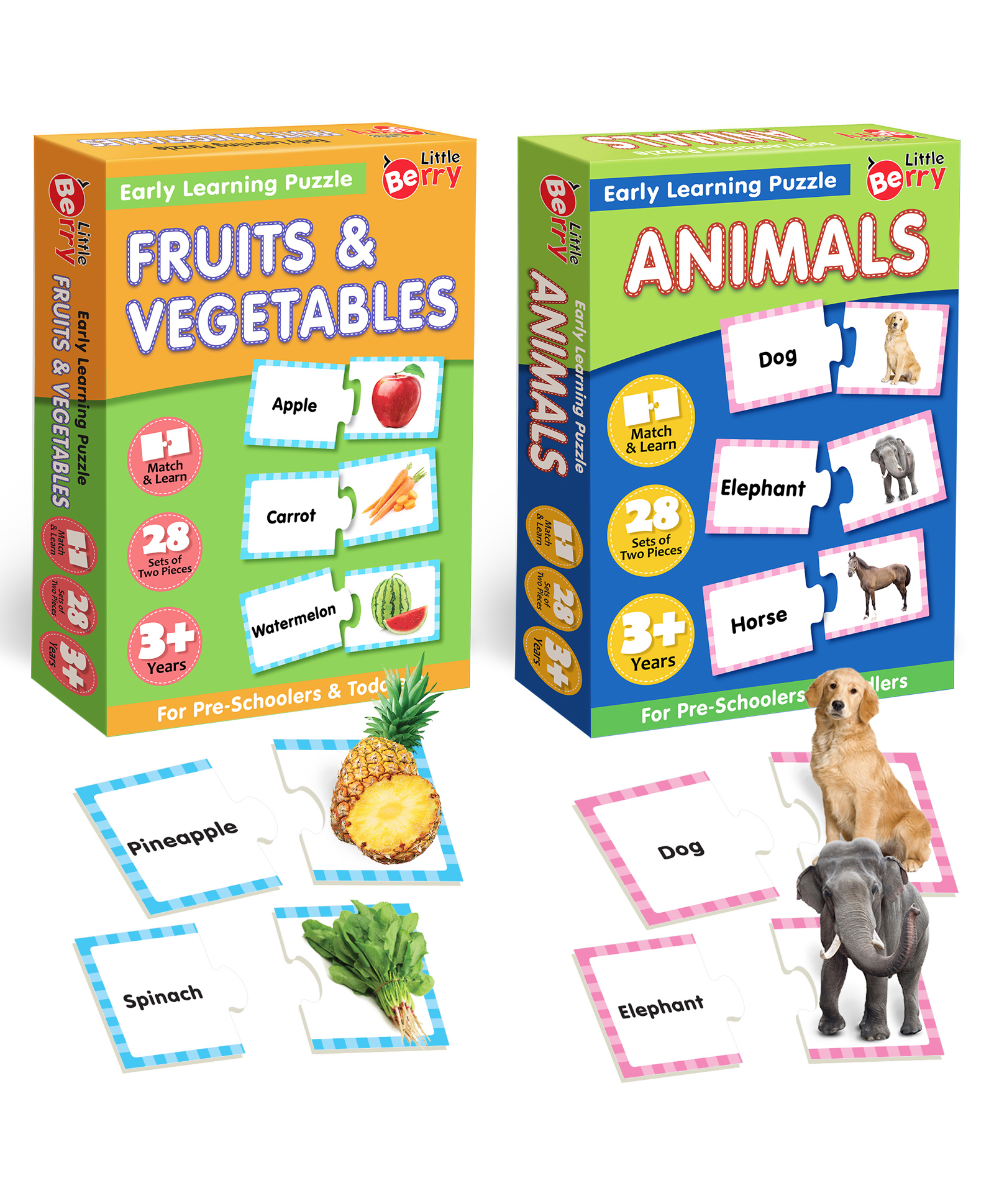 Little Berry Fruits, Vegetables and Animals Match and Learn Jigsaw Puzzle Pack of 2 Multicolor - 84 Pieces-image-14