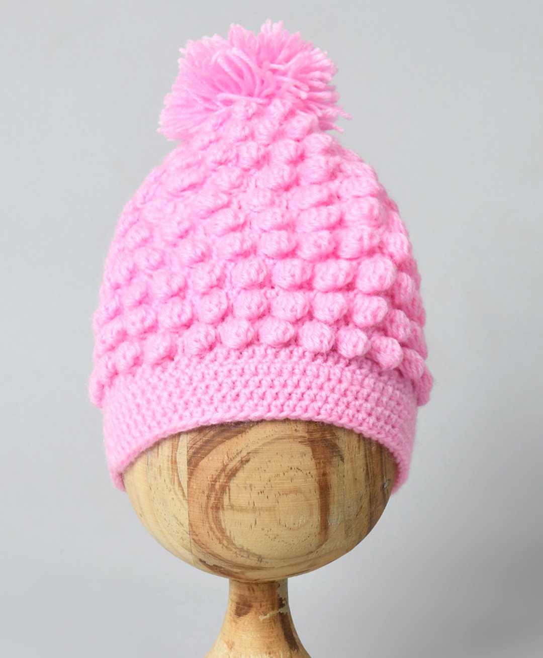 Funkrafts Pom Pom Detail Handmade Woollen Cap - Pink-image-46