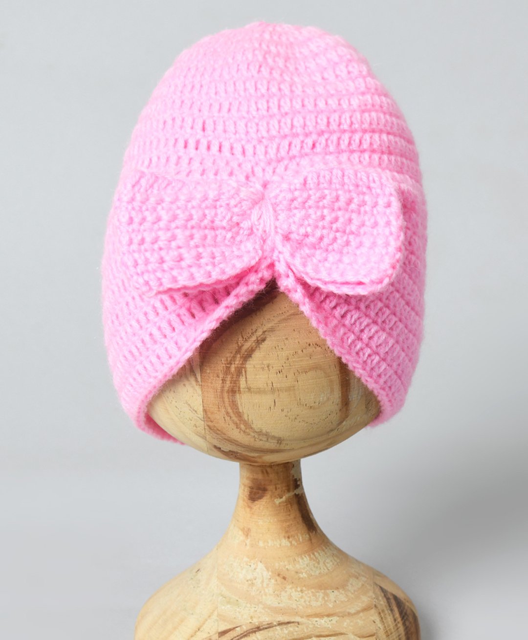 Funkrafts Bow Detail Handmade Woollen Turban Style Cap - Pink-picture-39