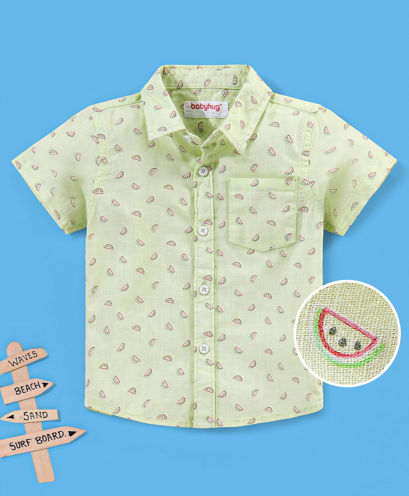 Babyhug 100% Cotton Half Sleeve Shirt Watermelon Print - Green-image-29