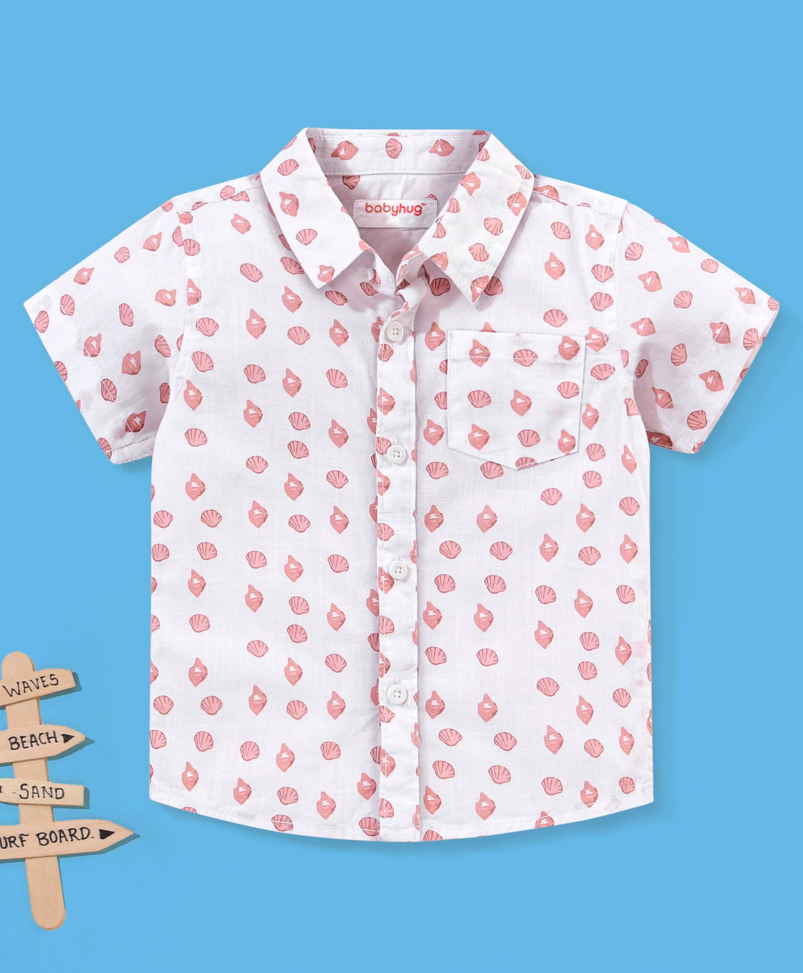 Babyhug Boys Half Sleeves Regular Collar Printed One Pocket Shirt-image-46
