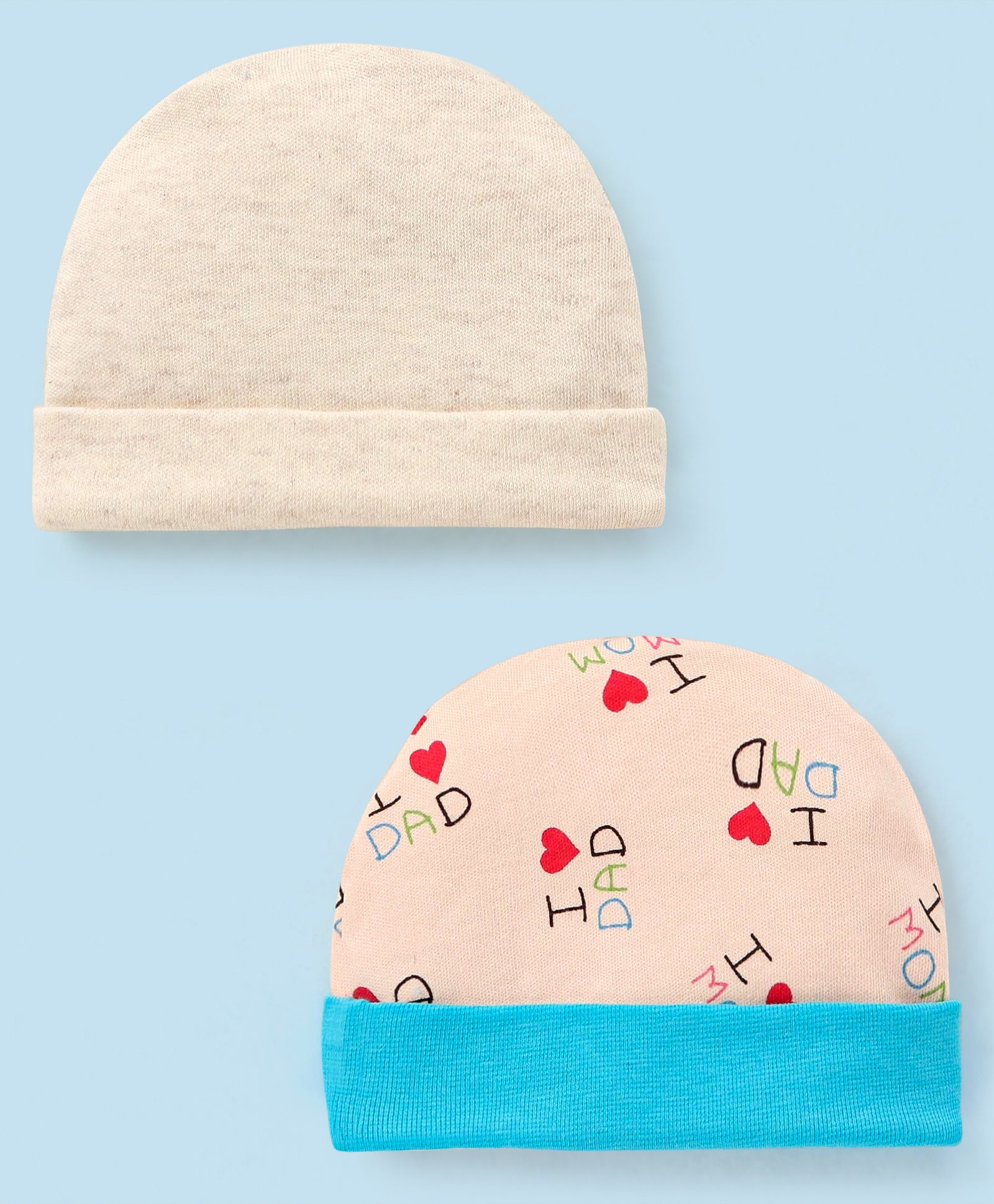Ben Benny Cotton Cap I Love Dad Print & Solid Pack Of 2 Grey & Peach - Diameter 9 cm-image-24