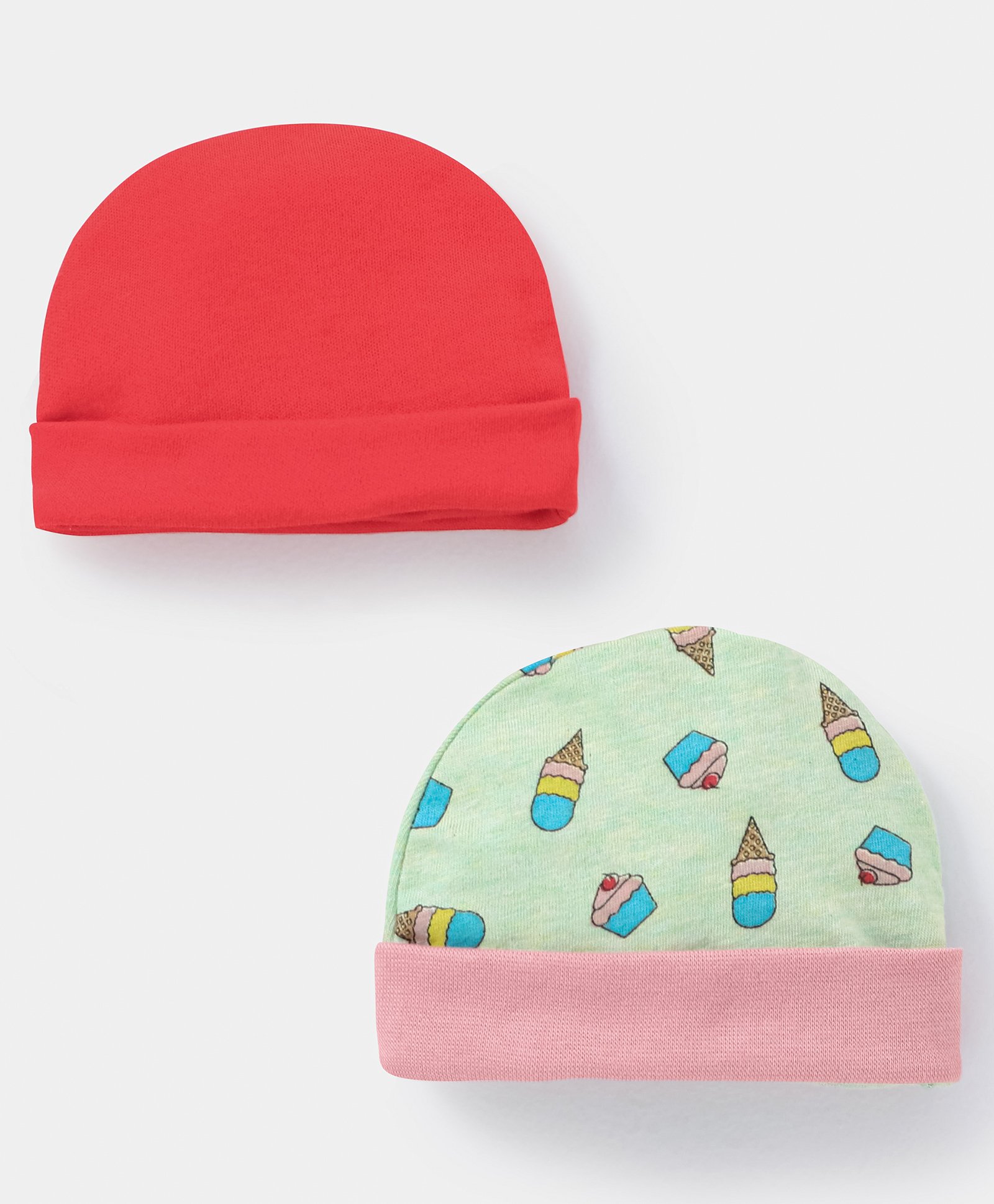 Ben Benny Cotton Cap Ice Cream Print Pack Of 2 Green & Red - Diameter 9 cm-image-9