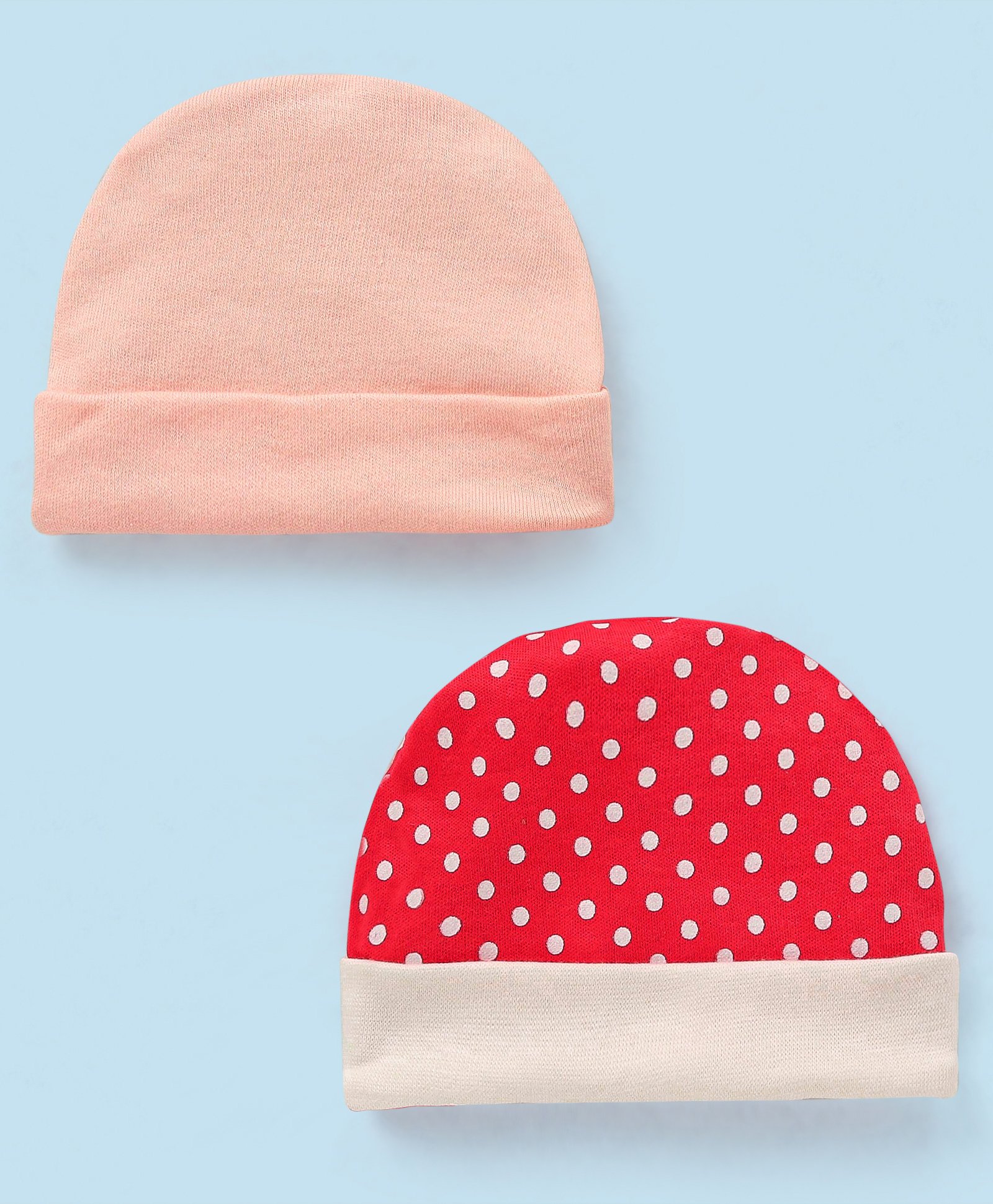 Ben Benny Cotton Cap Star Print & Solid Pack Of 2 Peach & Red - Diameter 9 cm-image-21