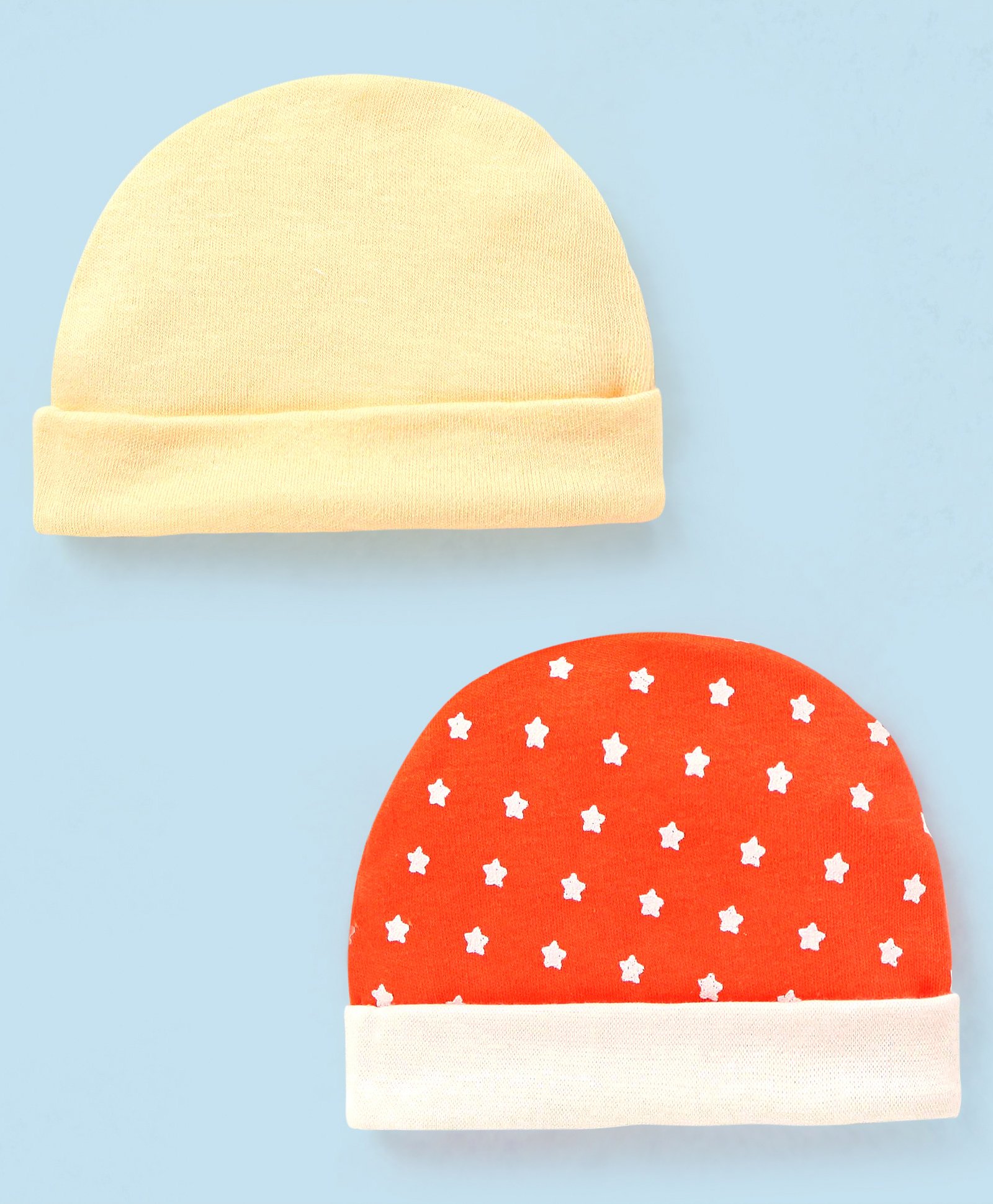 Ben Benny Cotton Cap Star Print & Solid Pack Of 2 Cream & Pink - Diameter 9 cm-image-48