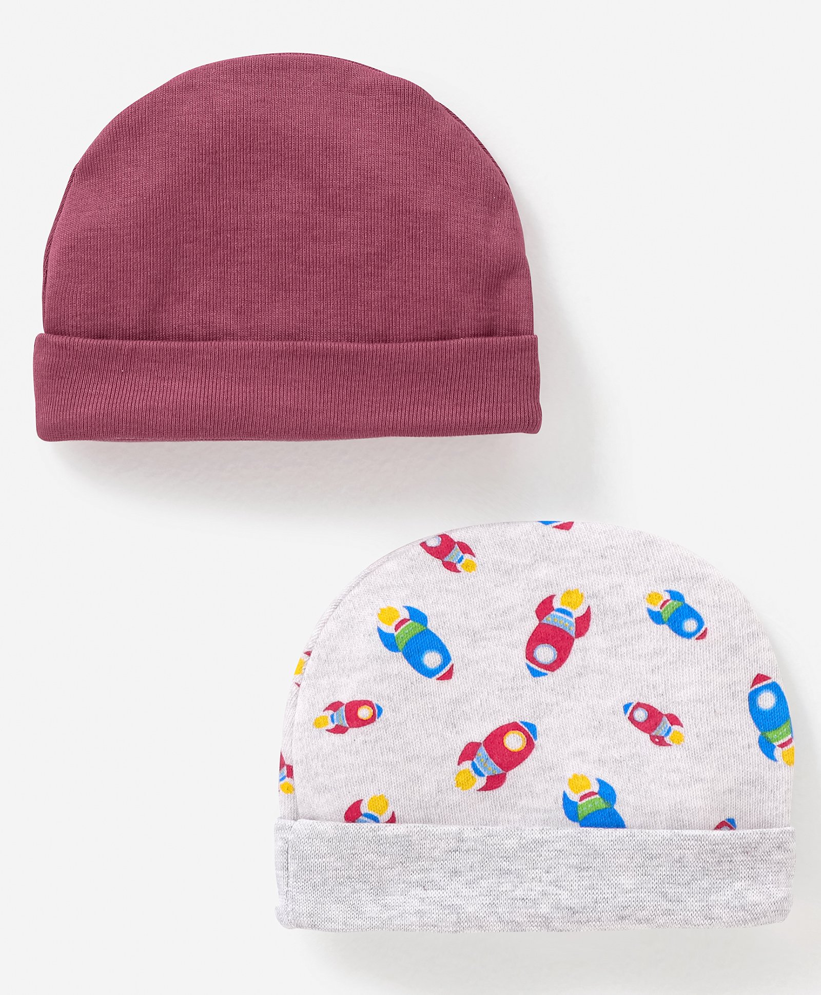 Ben Benny Cotton Cap Rocket Print Pack Of 2 Maroon & Grey - Diameter 9 cm-image-19