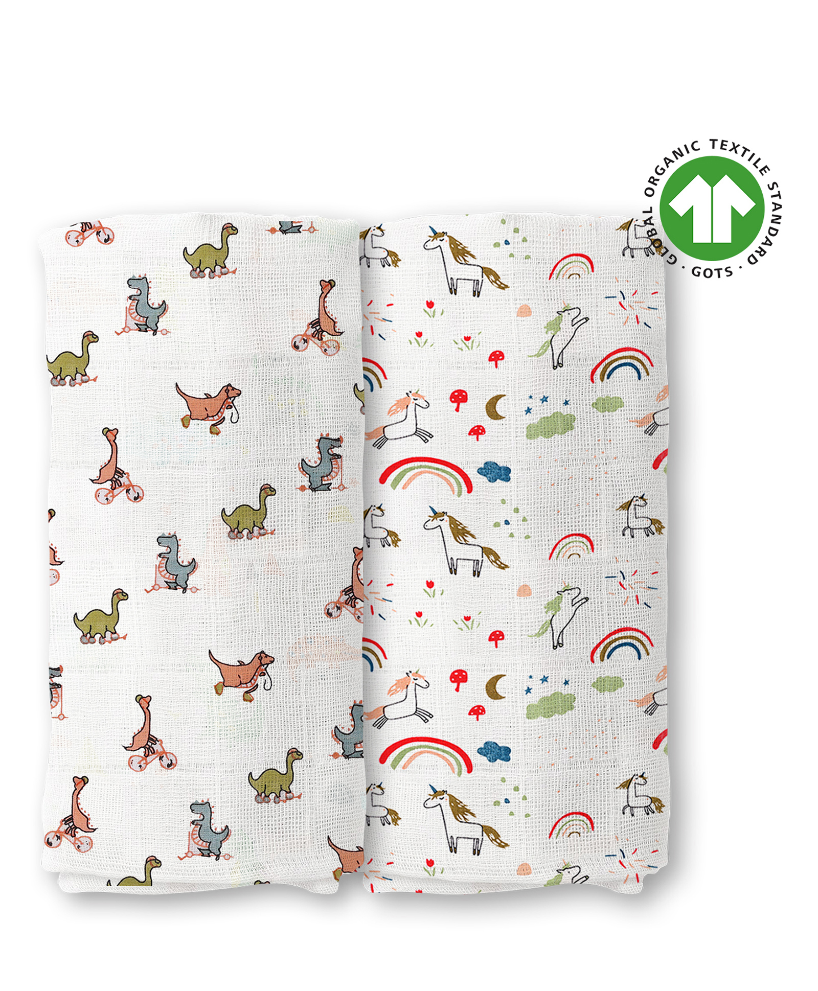 Moms Home Organic Cotton Baby Muslin Swaddle Unicorn & Dinosaur Pack of 2 - Multicolour-image-49