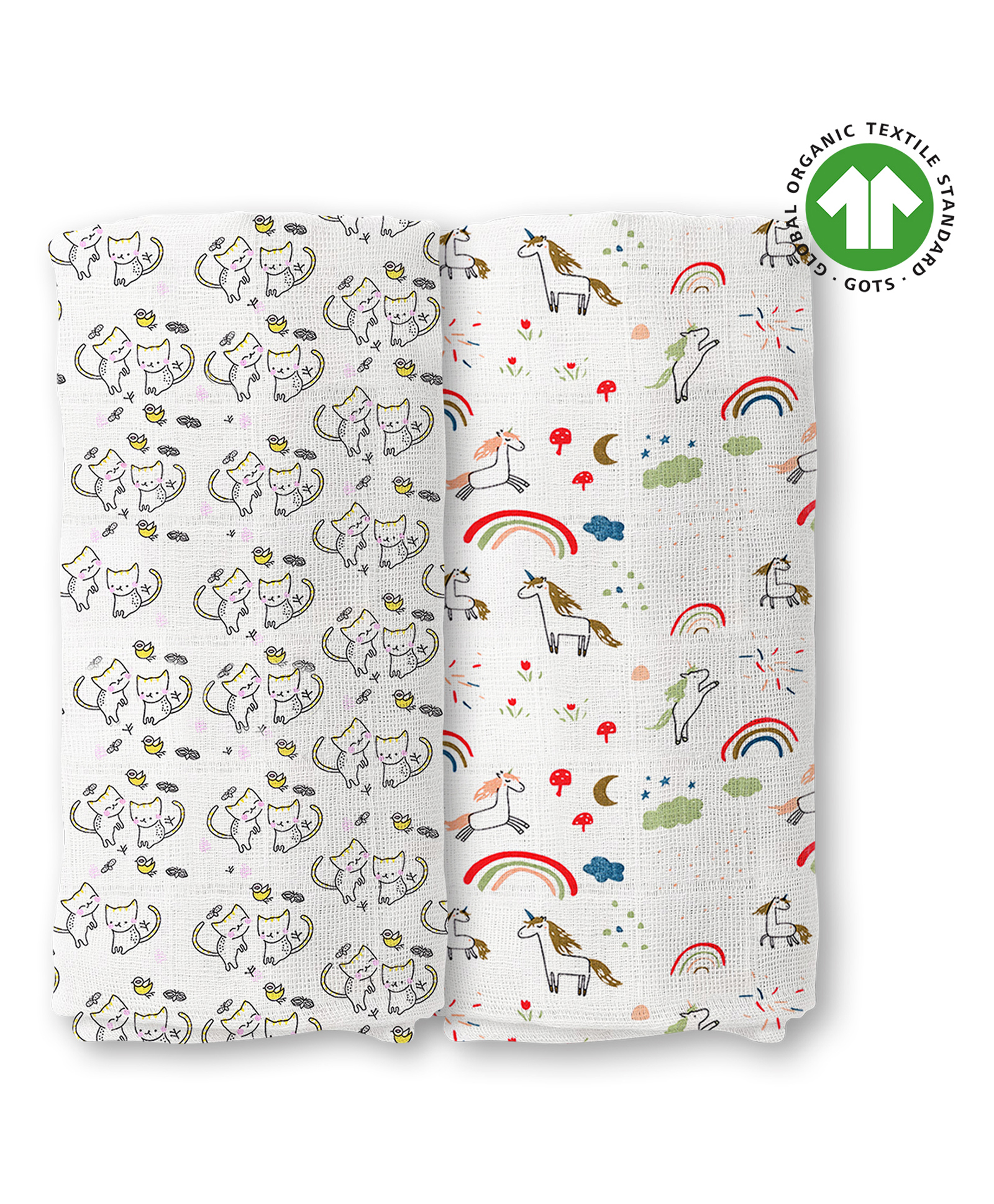 mom's home Moms Home Organic Cotton Soft Baby Muslin Swaddle Cat & Panda Pack of 2 - Multicolour-picture-24