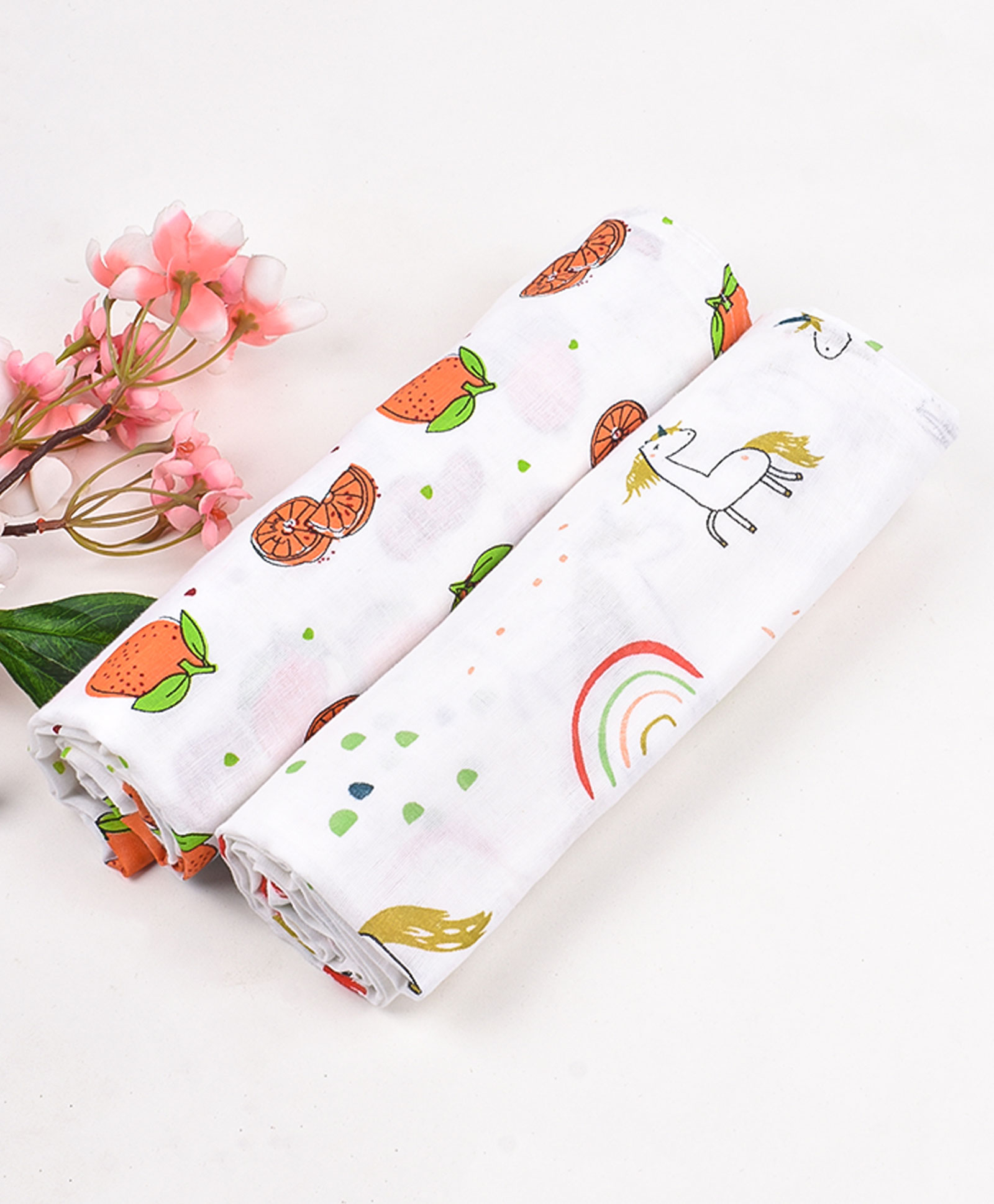 Moms Home Organic Cotton Soft Baby Muslin Swaddle Orange & Panda Pack of 2 - Multicolour-image-8