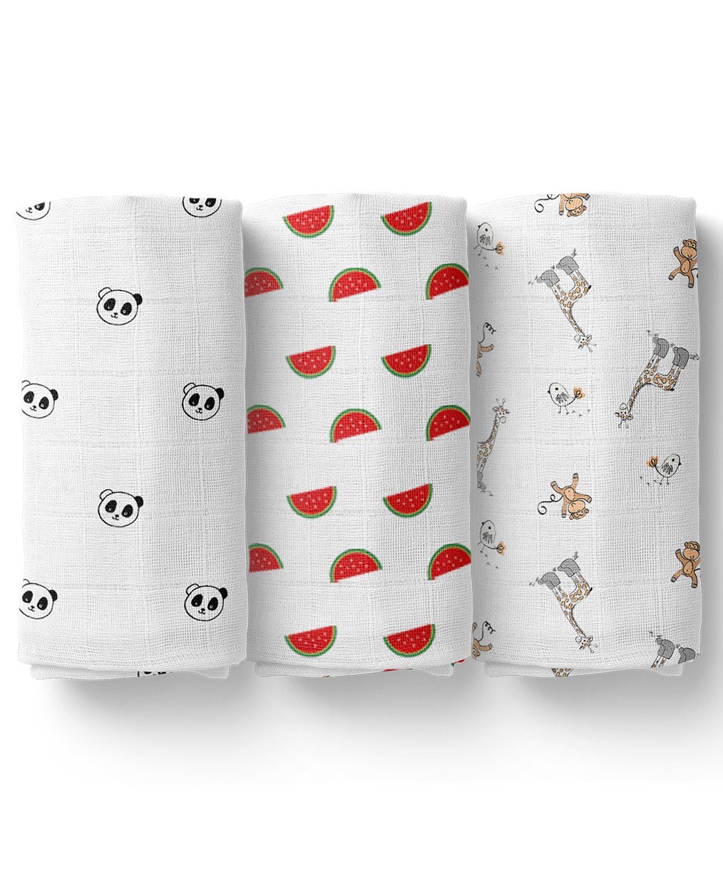 Moms Home Organic Cotton Baby Muslin Swaddle Mix Pack of 3 - Multicolour-image-14