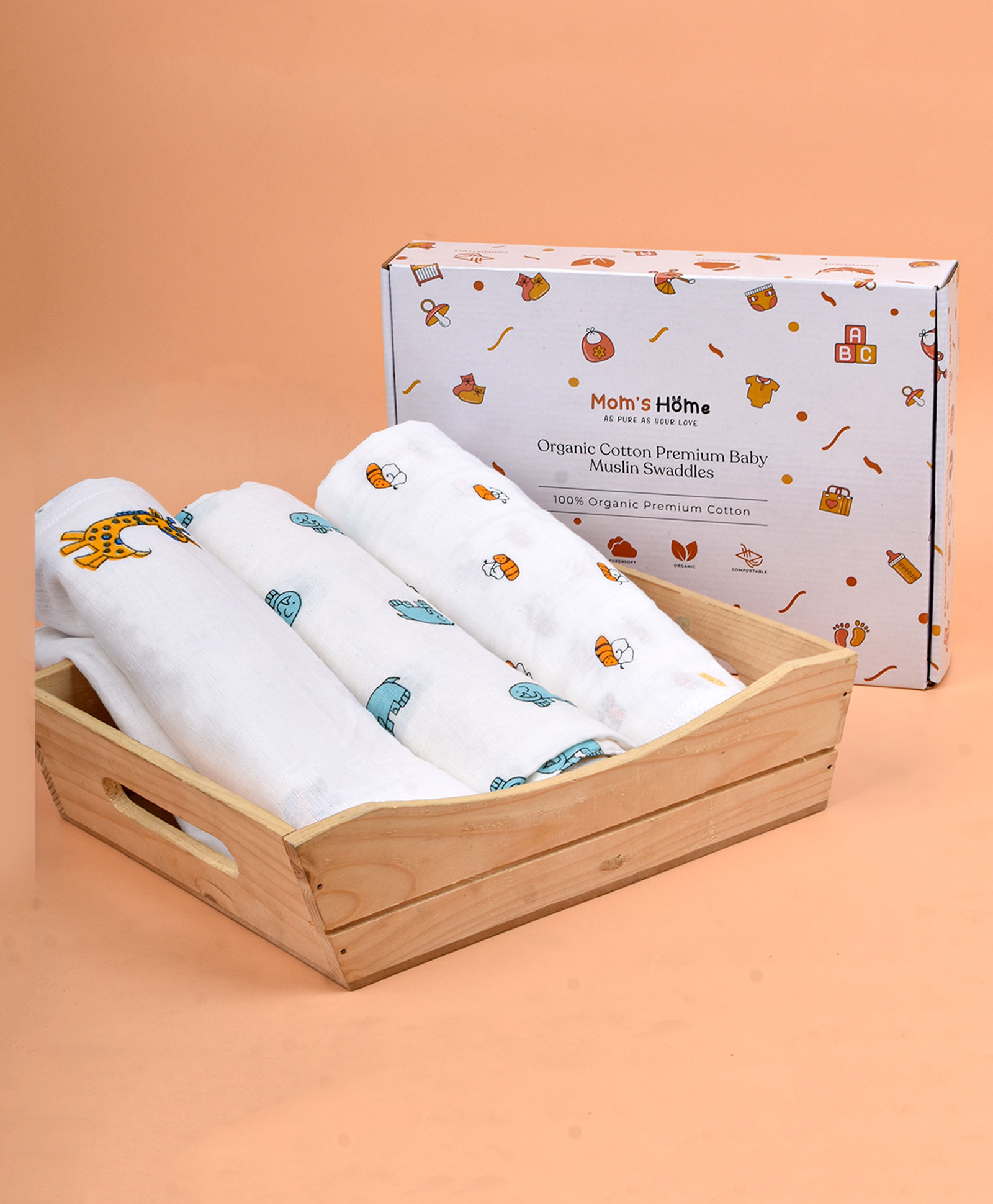 mom's home Moms Home Organic Cotton Baby Muslin Swaddle Mix Pack of 3 - Multicolour-picture-21