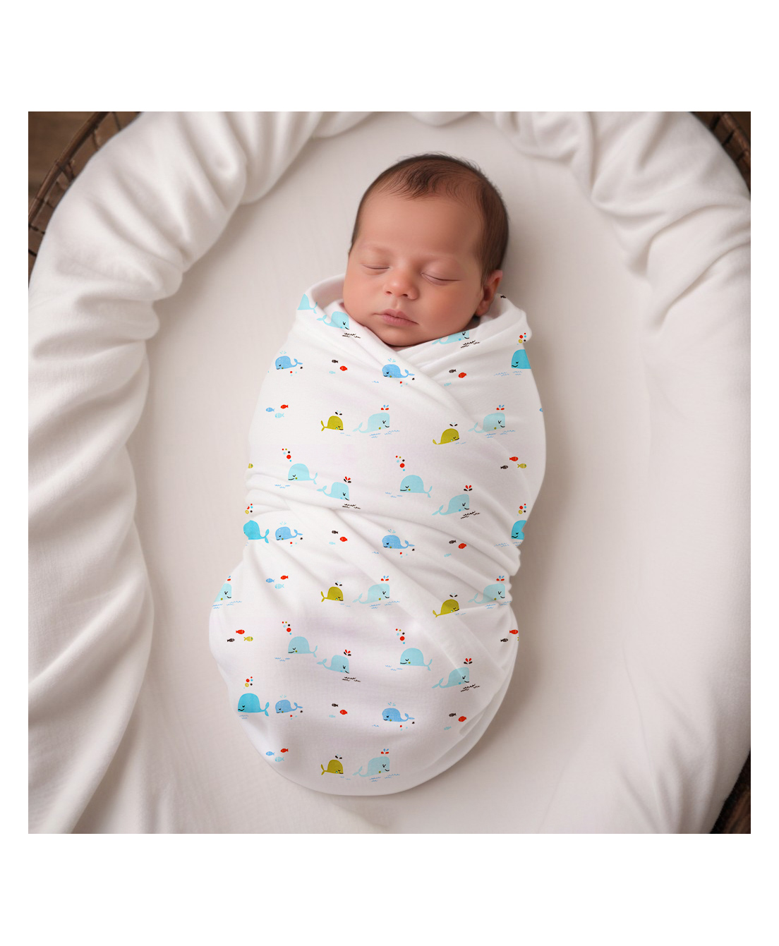 Moms Home Organic Cotton Soft Baby Muslin Swaddle Bluewhale - Multicolour-image-5