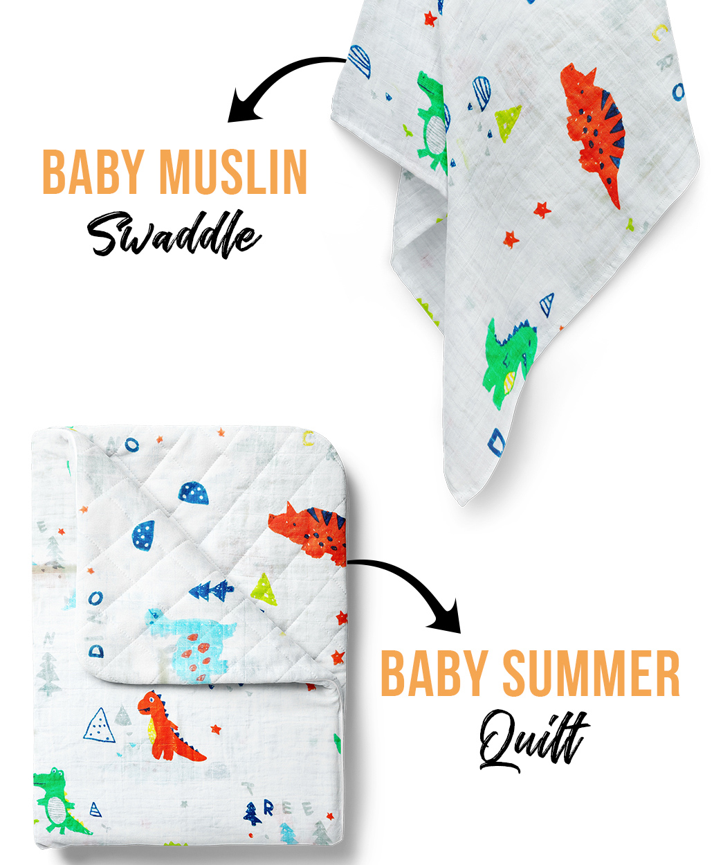mom's home Moms Home Organic Cotton Soft Baby Muslin Swaddle & AC Quilt Combo Dinopark Pack of 2 - Multicolor-picture-35