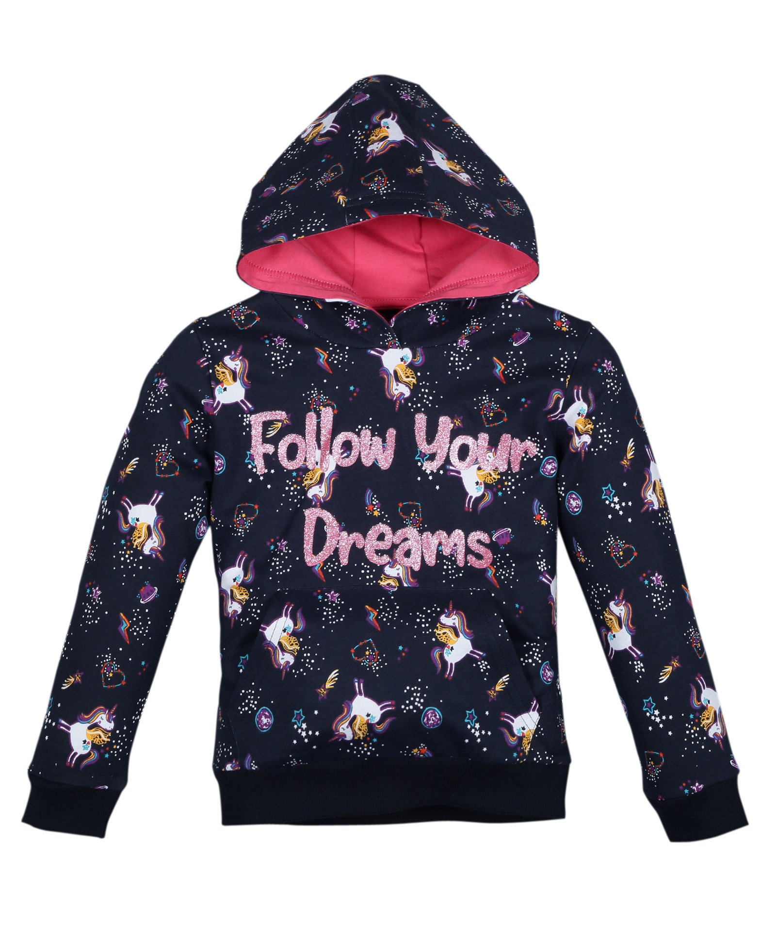 Plum Tree Full Sleeves Seamless Unicorn In Galaxy Printed Hooded Sweatshirt - Navy Blue-picture-28