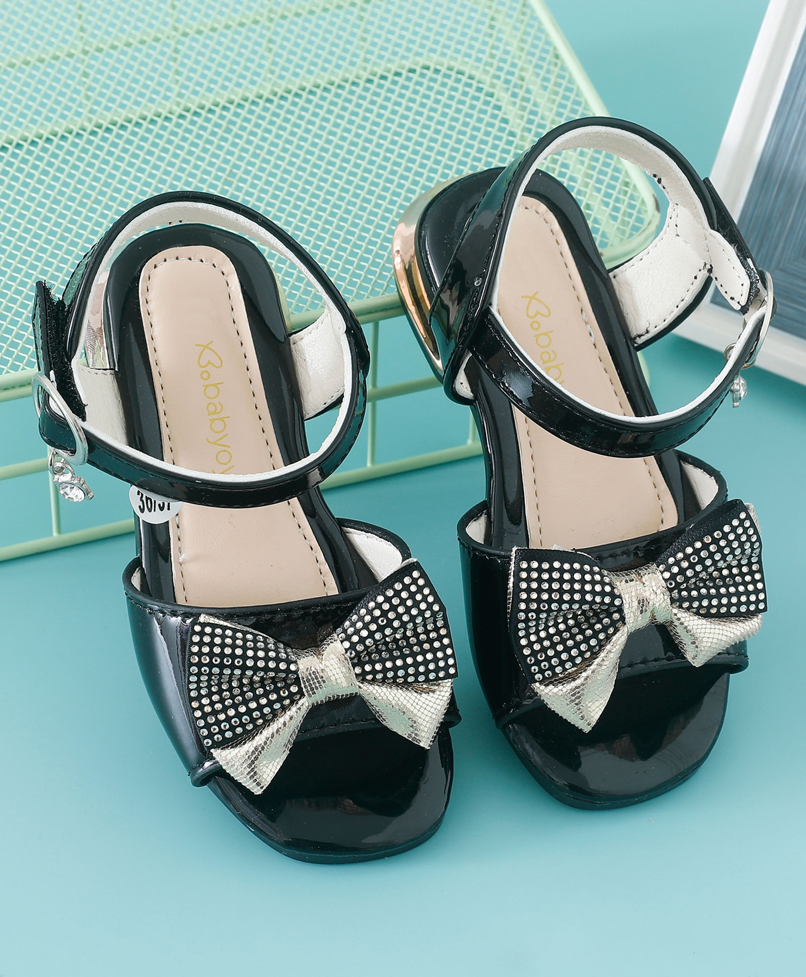 Babyoye Party Wear Sandals with Bow Applique and Buckle Closure - Black-picture-30