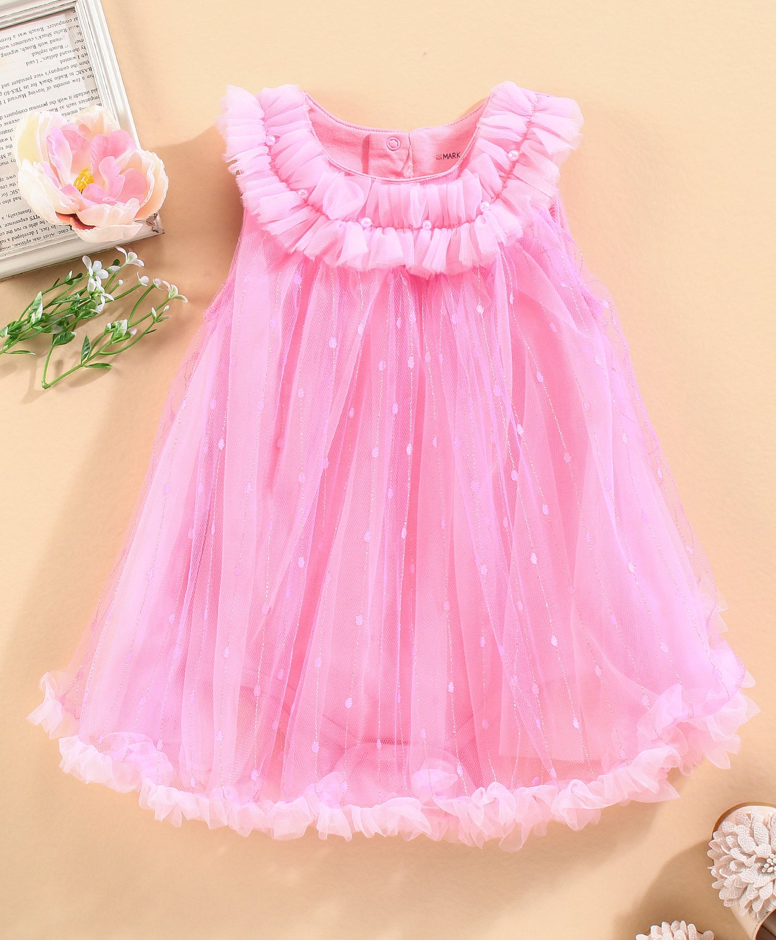 Mark & Mia Sleeveless Onesie with Frill Detailing - Pink-image-1