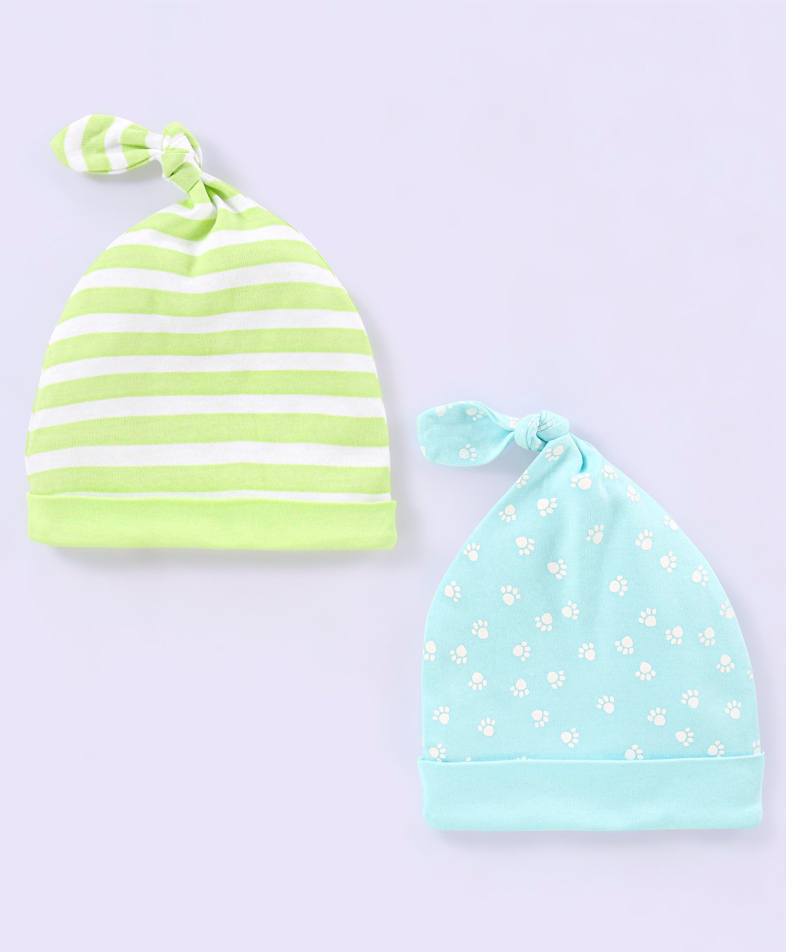 Babyhug 100% Cotton Stripped and Paw Printed Caps Pack of 2 Green and Blue - Diameter 9.5 cm-image-41