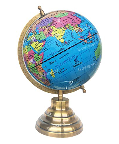 Globeskart Educational Laminated Globe With Antique Brass Finish Stand - Blue-image-6