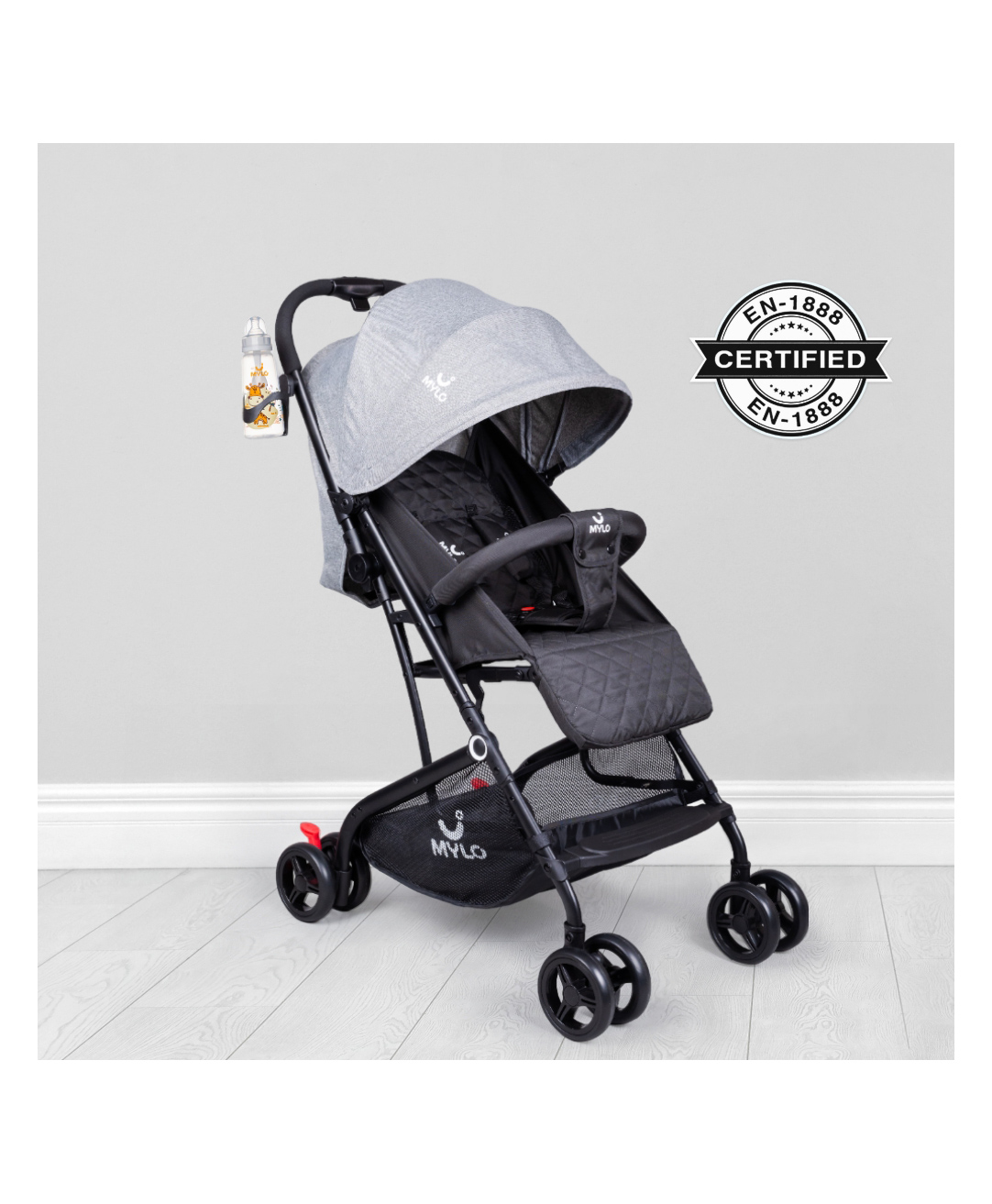 Mylo Baby Riviera Ultra-Light Premium Stroller 5 Points Safety Multi Position Reclining - Grey Black-image-25