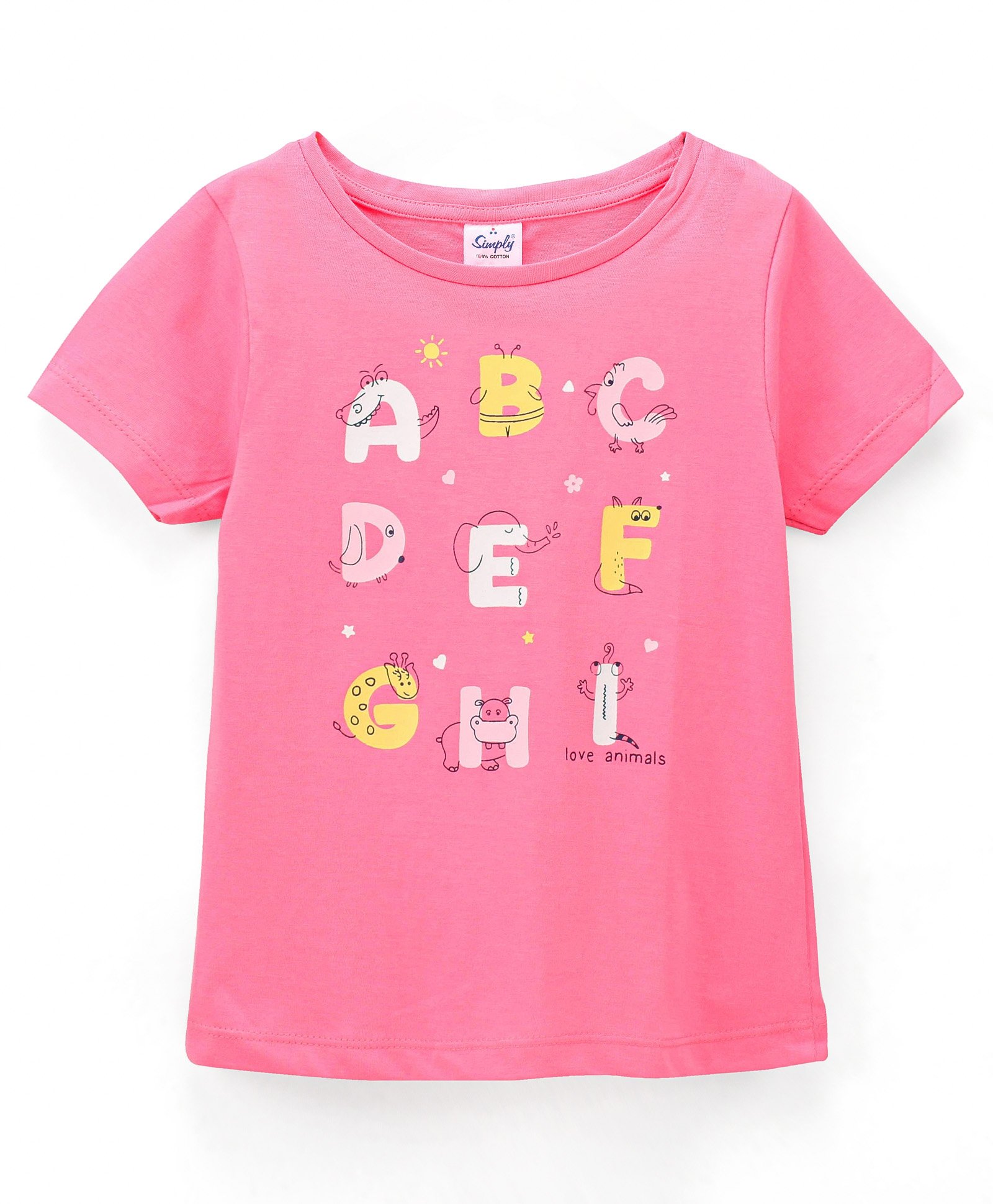 Simply Cotton Sinker Half Sleeves Top Alphabet Print - Pink-picture-21