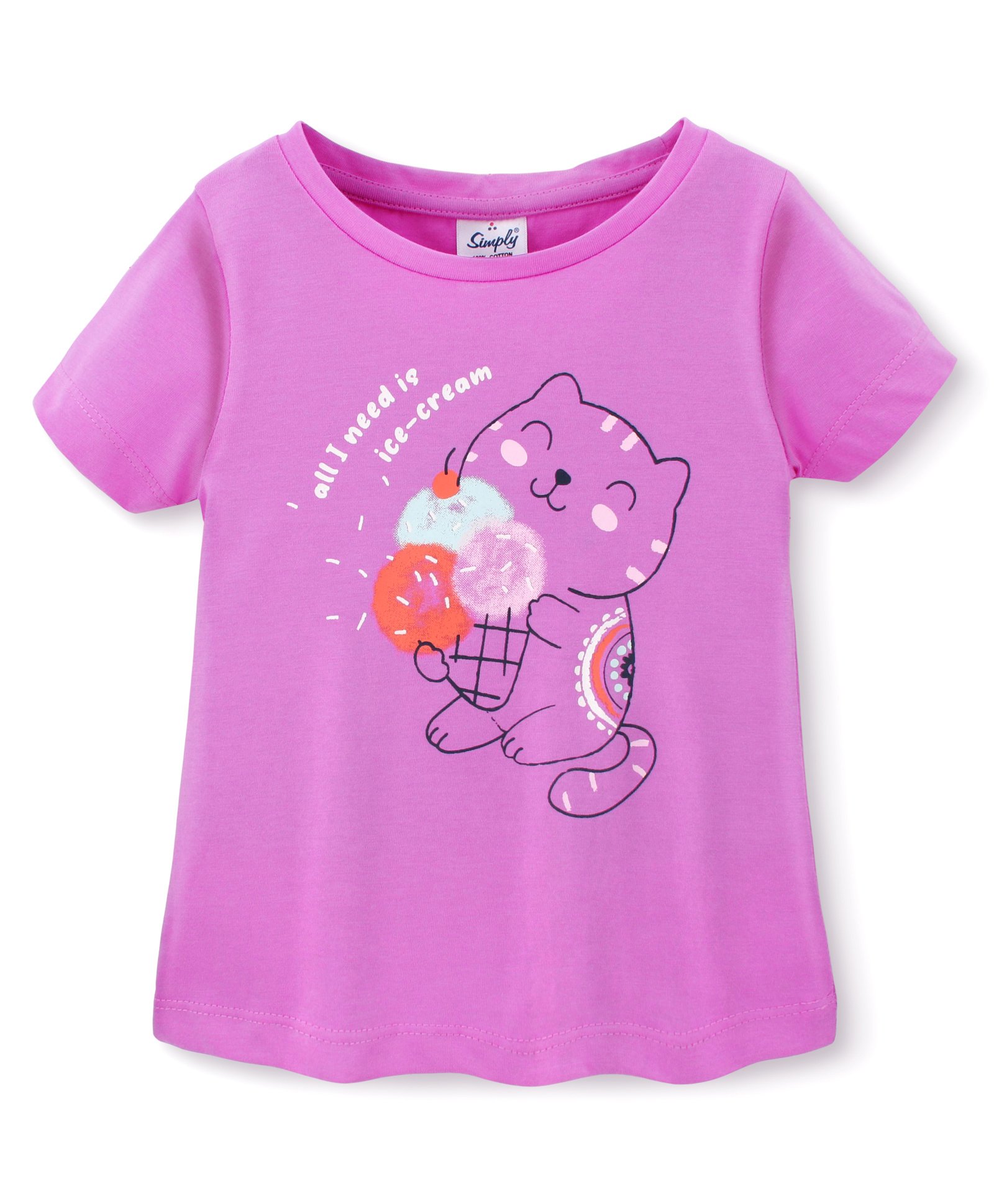 Simply Cotton Sinker Half Sleeves Top Kitty Print - Purple-picture-16