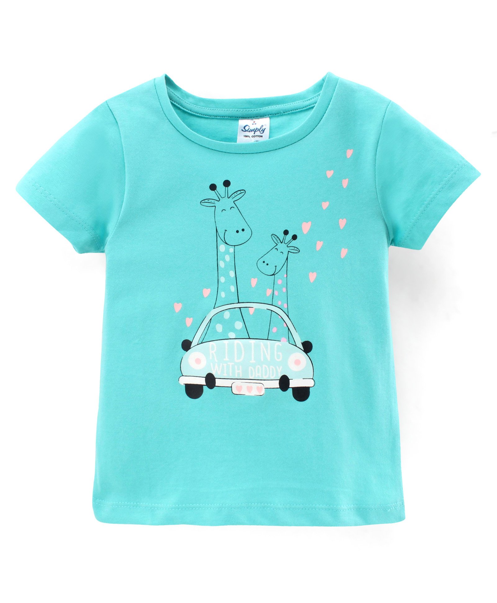 Simply Cotton Sinker Half Sleeves T- Shirt Giraffe Print - Green-image-48
