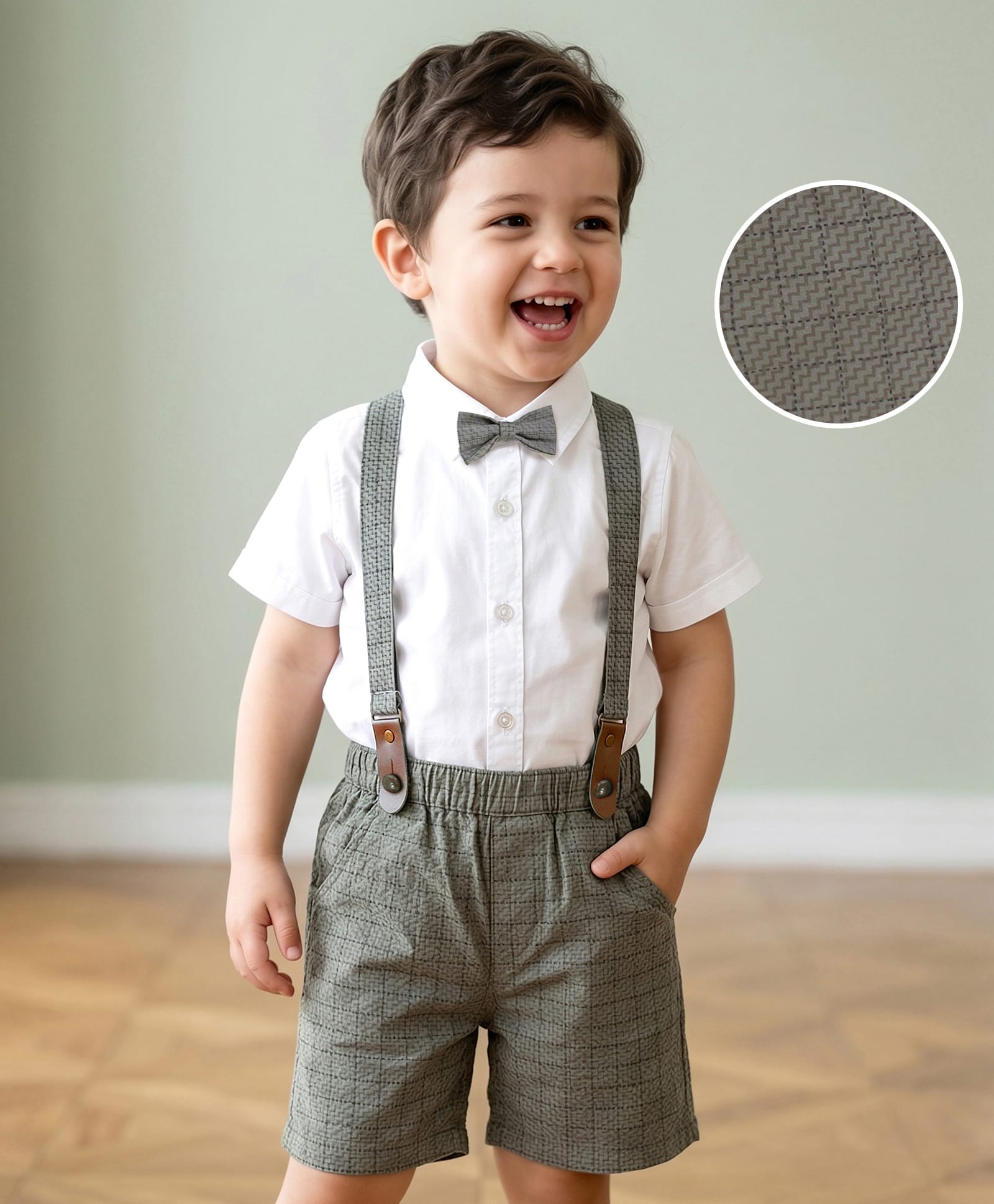 Mark & Mia Half Sleeves Shirt & Shorts with Bow & Suspender - Multicolor-picture-12