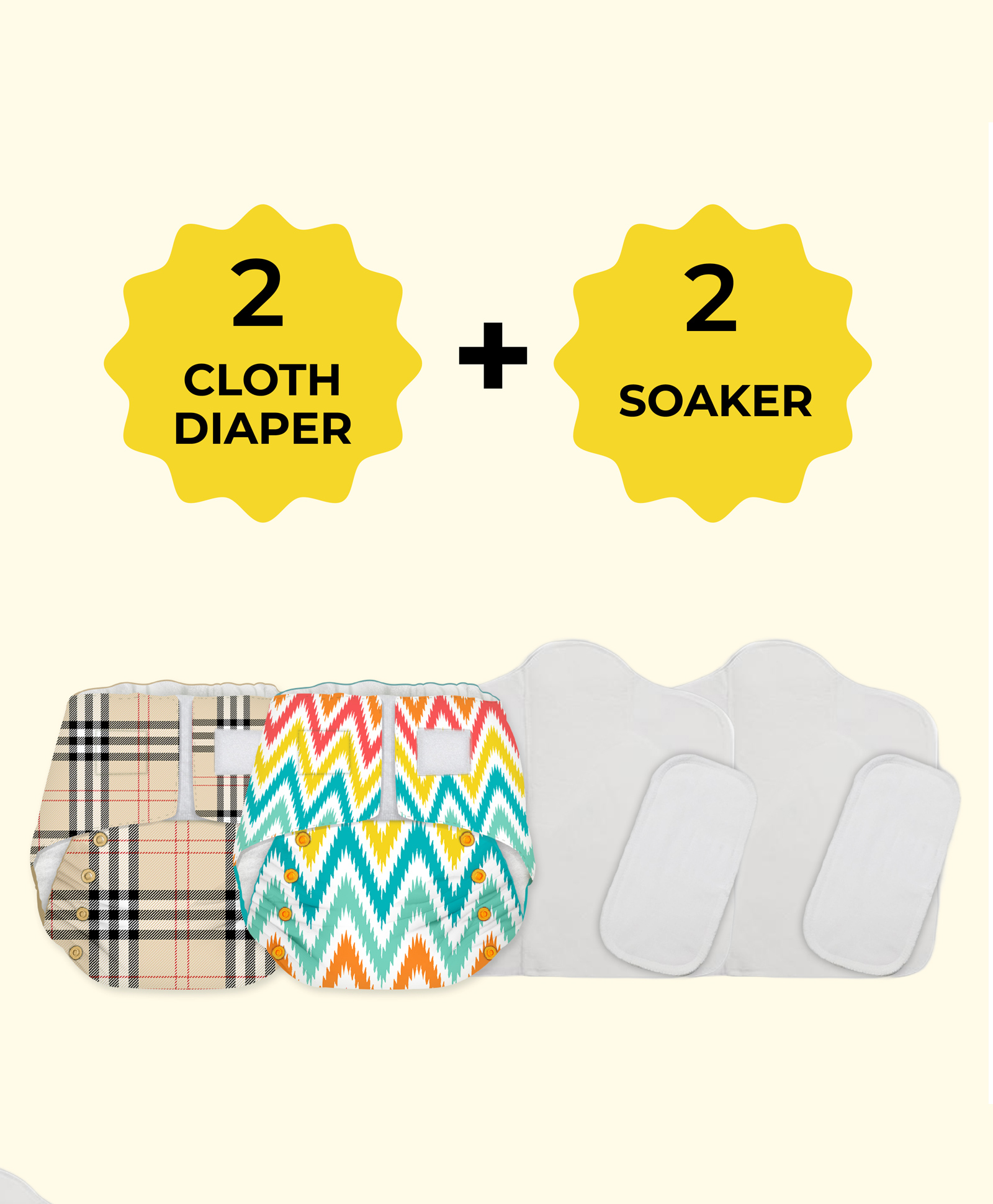 Snugkins Newborn Bliss Reusable Waterproof & Washable Cloth Diapers for Newborn  Contains 2 Diaper 2 Wet Free Organic Cotton Pad & 2 Booster Pad - Multicolour-picture-9