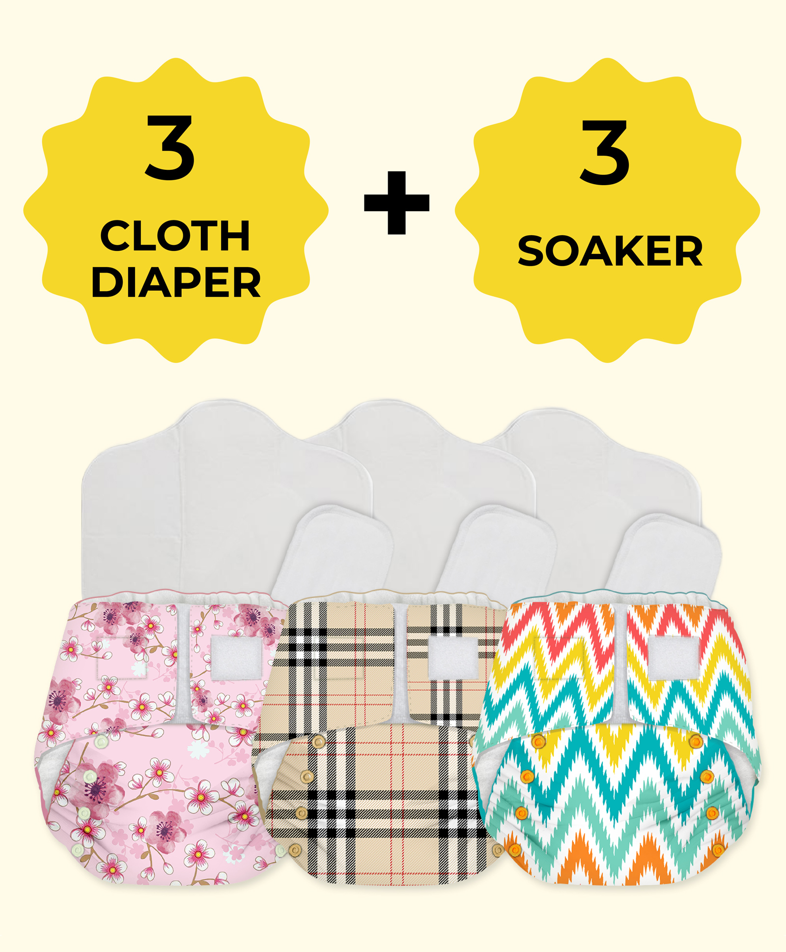 Snugkins Newborn Bliss Reusable Waterproof & Washable Cloth Diapers for Newborn  Contains 3 Diaper 3 Wet Free Organic Cotton Pad & 2 Booster Pad - Multicolour-picture-39