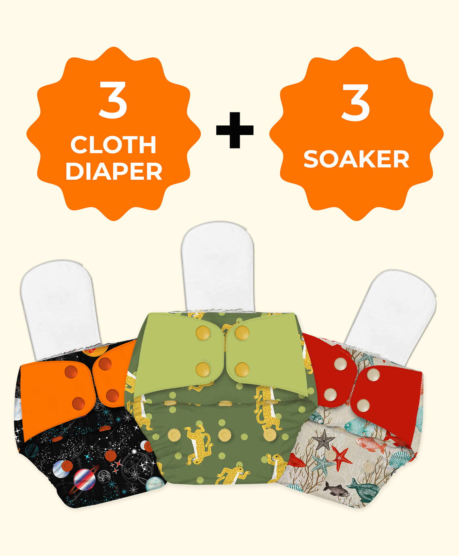Snugkins Freesize Reusable Waterproof & Washable Cloth Diapers for day time use Pack of 3 - Multicolour-picture-32