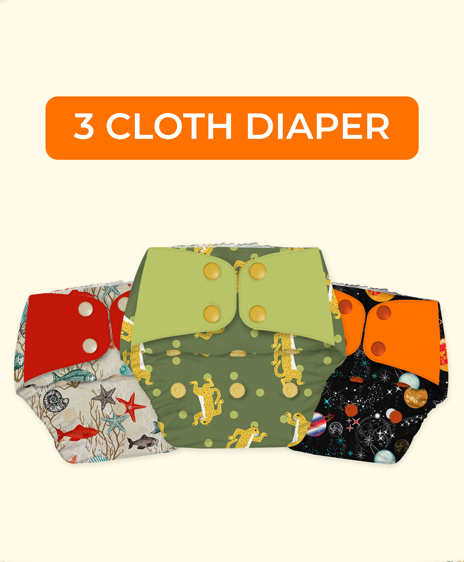 Snugkins Freesize Reusable Waterproof & Washable Cloth Diapers for day time use Contains 3 Pocket Diaper - Multicolour-picture-33