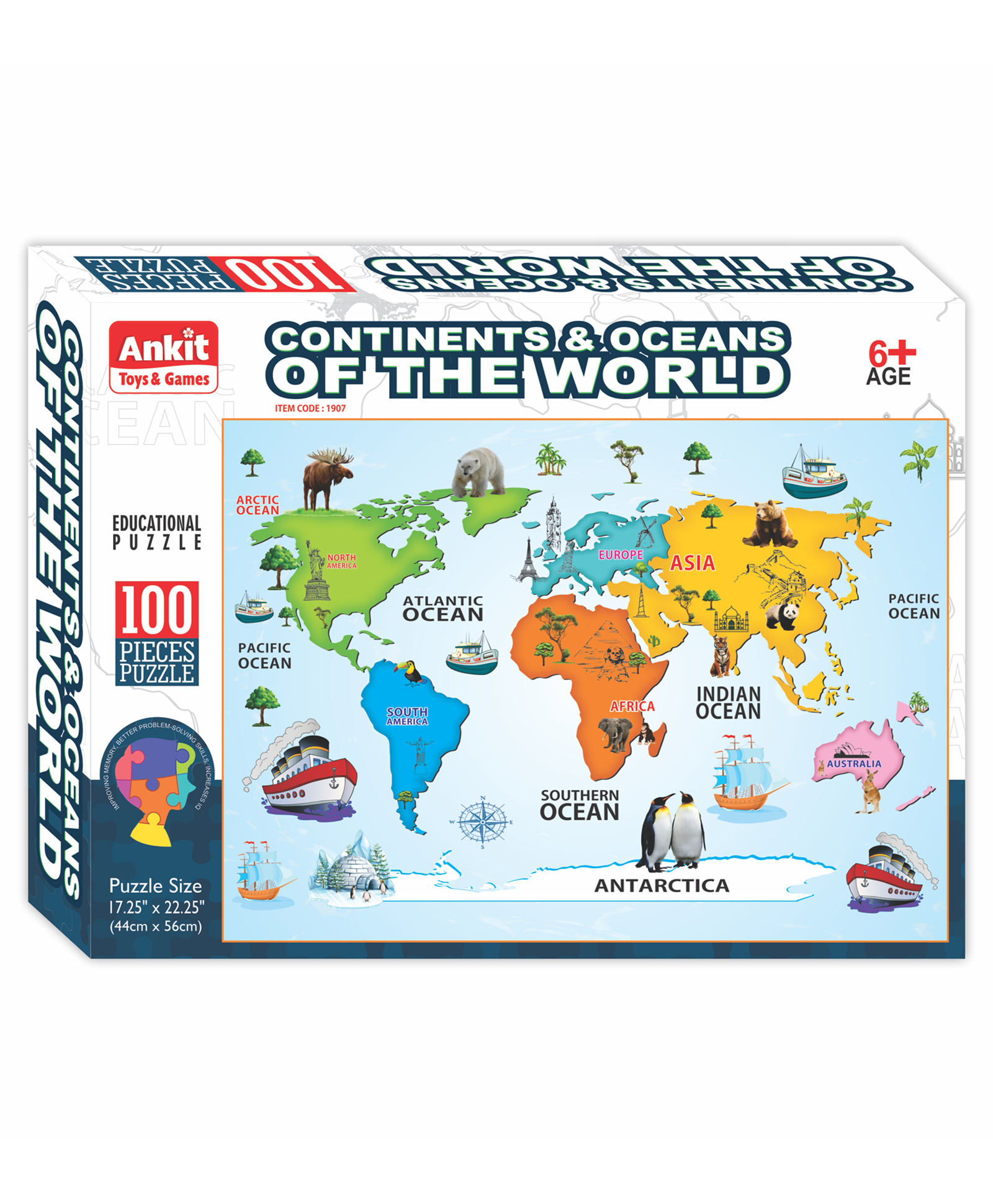 Ankit Toys Continents & Ocean Of The World Map Educational Jigsaw Puzzle for Kids Jumbo Pack Multicolor - 100 Pieces-image-14