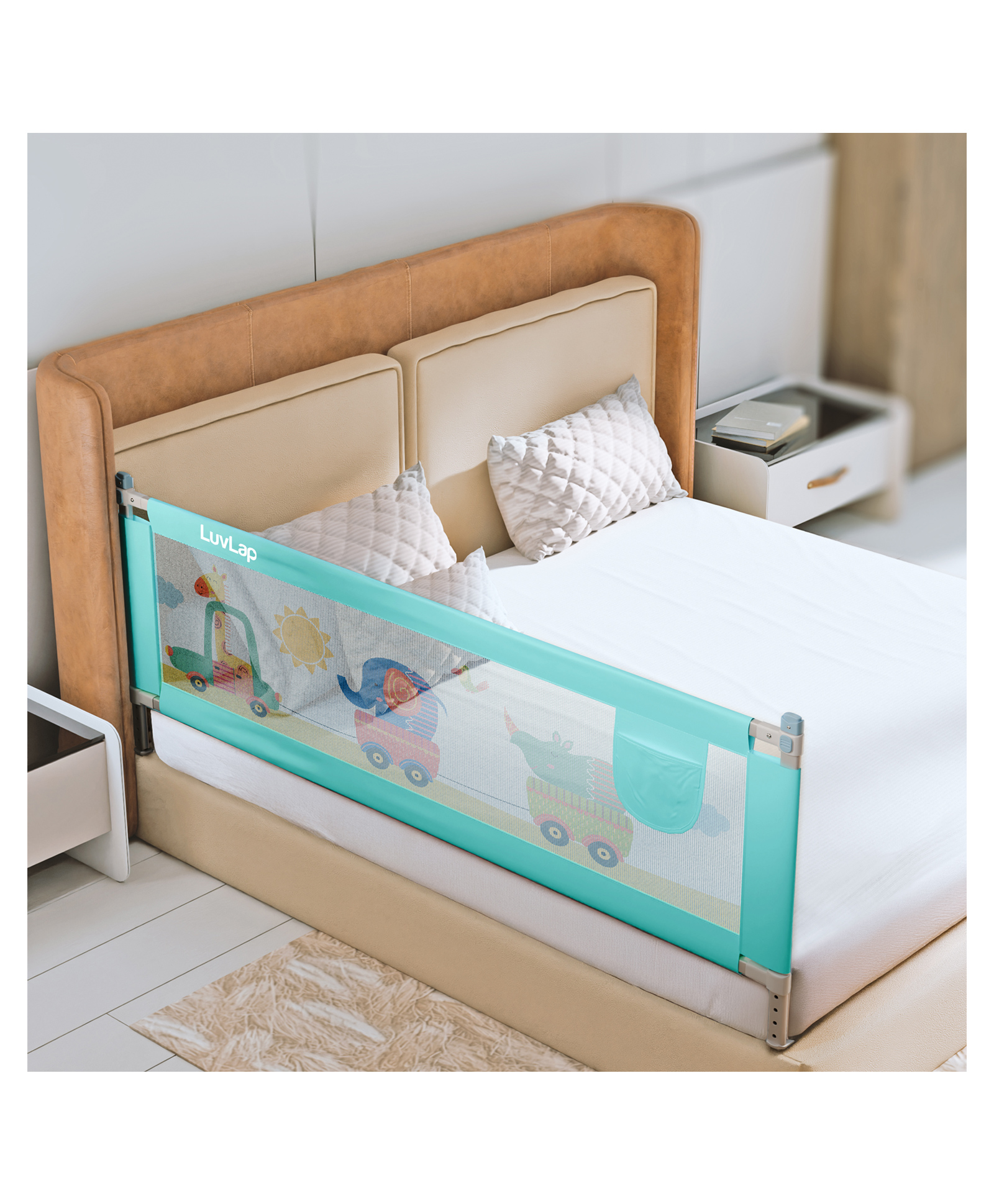Luv Lap Foldable Bed Rail Guard with Cartoon Print -Blue