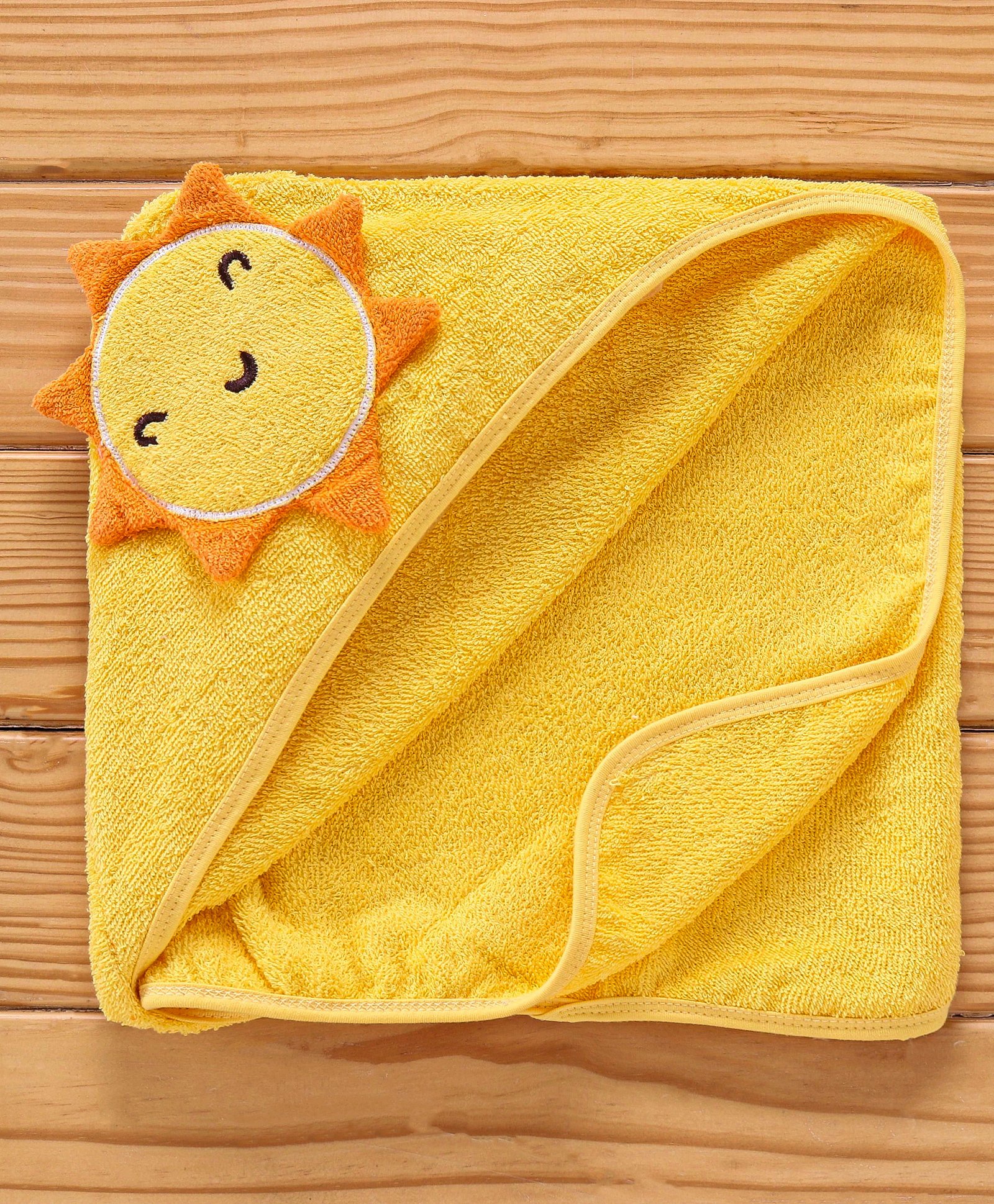 Babyhug  Woven Terry Hooded Towel Sun Embroidery - Yellow-picture-13