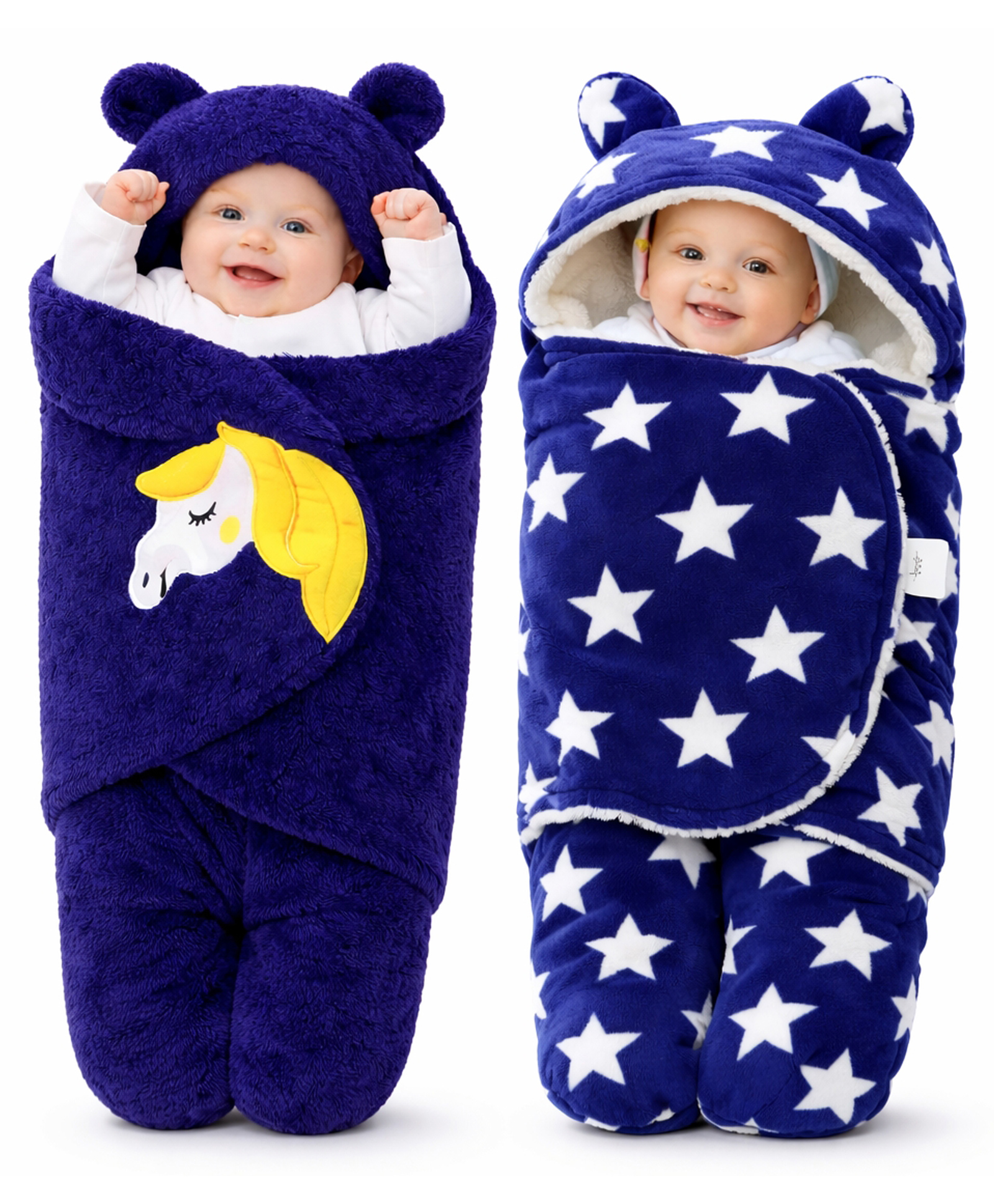 Brandonn Microfiber Hooded Wearable Blanket Unicorn Patch and Star Print Pack of 2 - Navy Blue-image-41