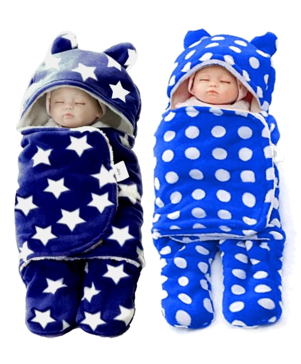 Brandonn Microfiber Hooded Wearable Blanket Star Print Pack of 2 - Blue-picture-12