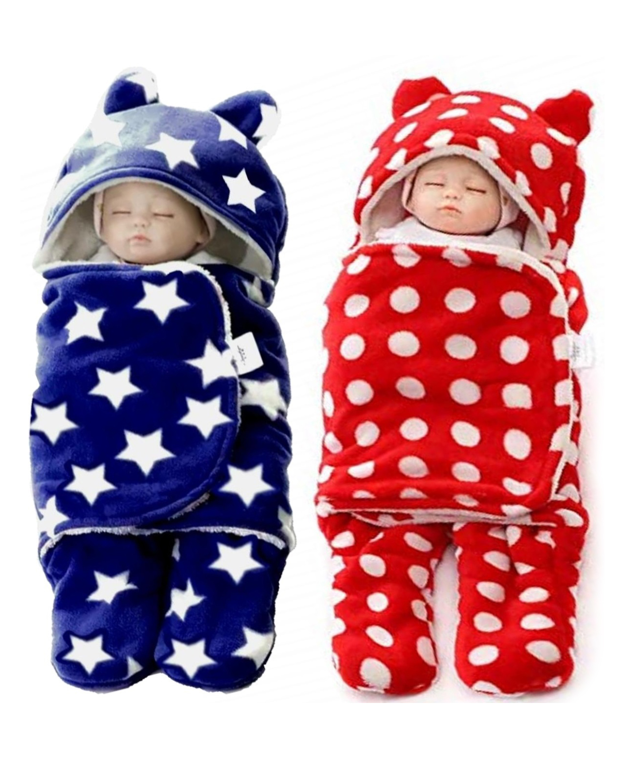 Brandonn Microfiber Hooded Wearable Blanket Star Print Pack of 2 - Navy Blue Red-picture-22