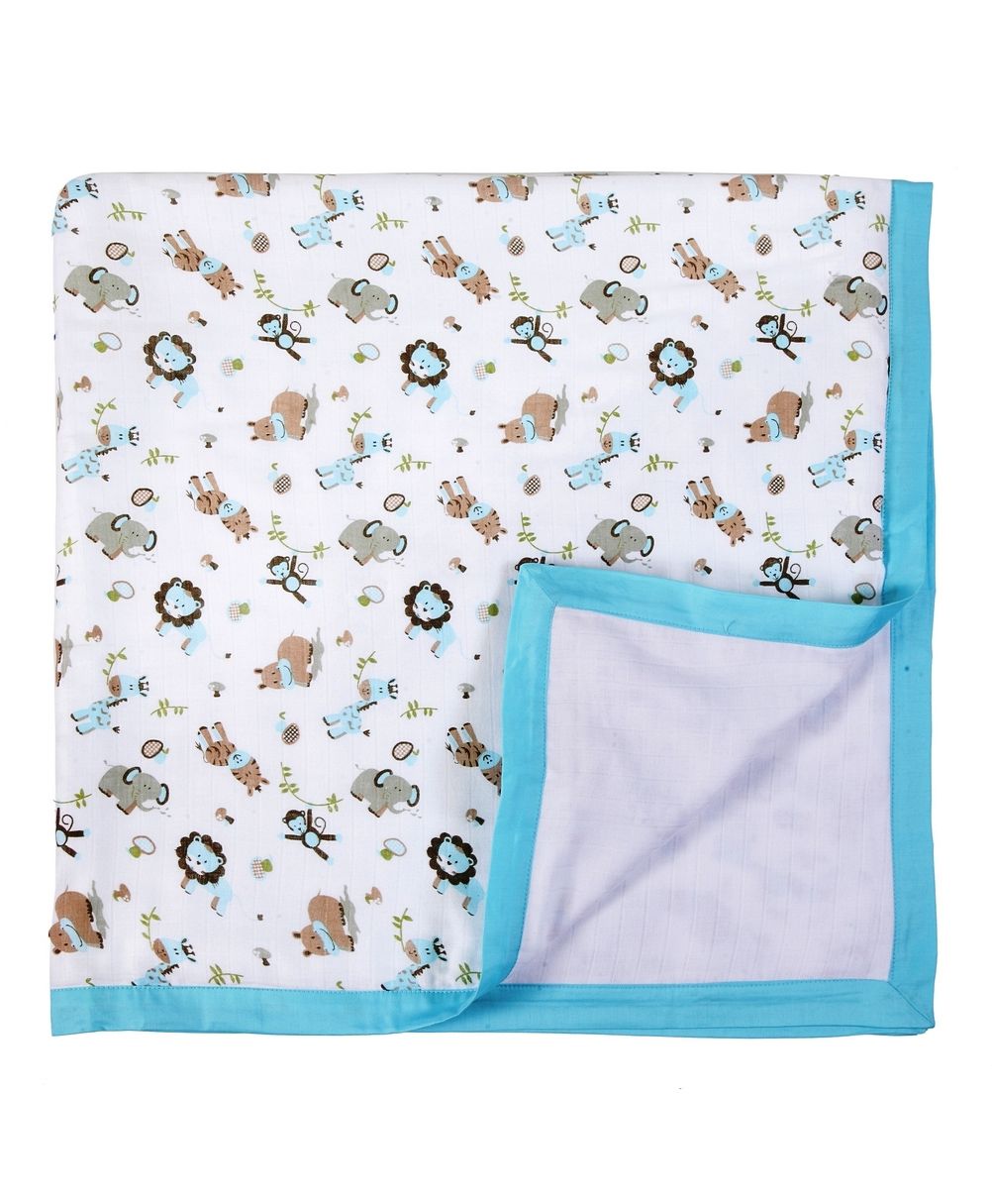 My Milestones Muslin Blanket 2 Layered (43x43 Inches) Zoo Print - Blue-picture-14
