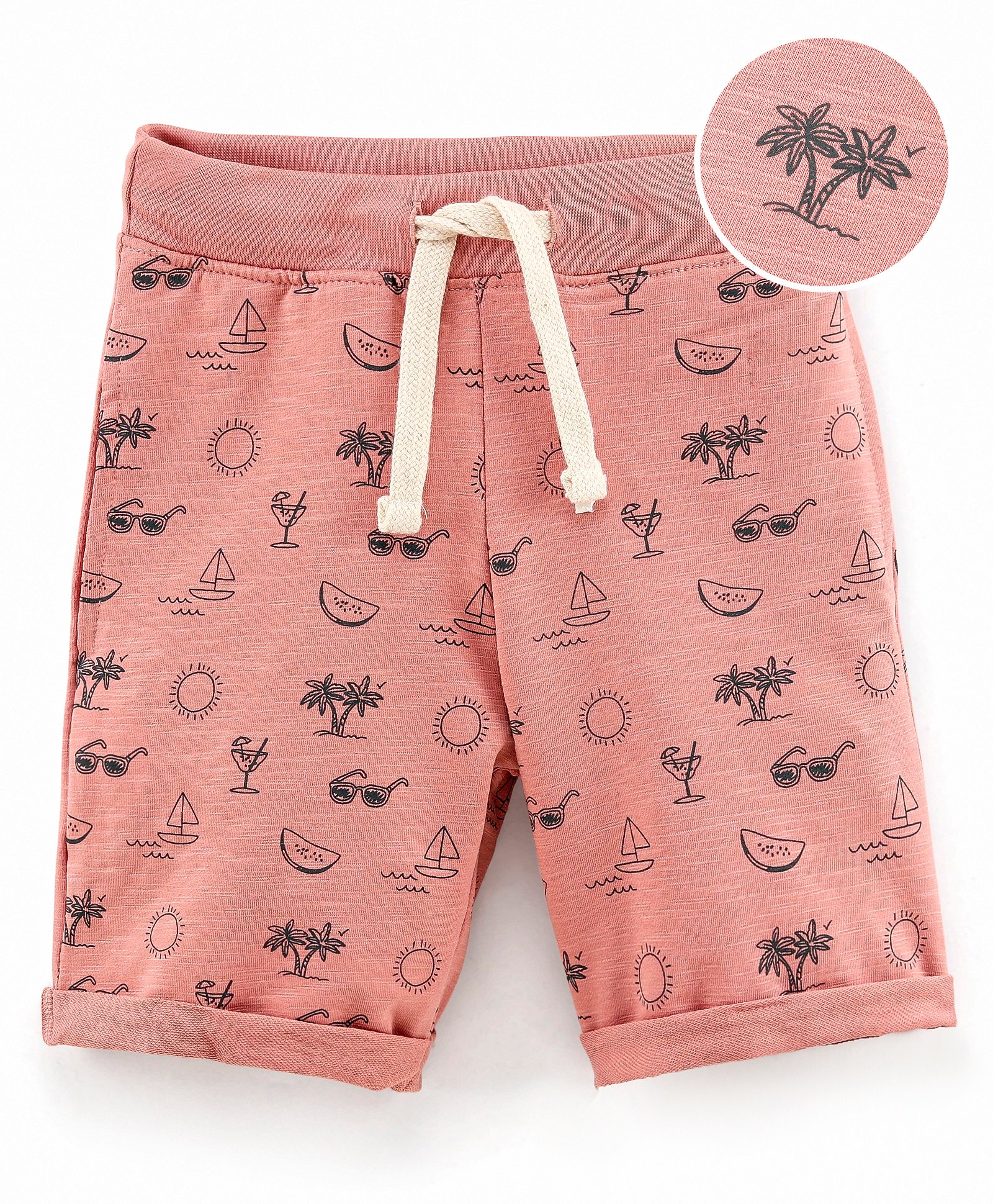Ollypop Cotton Knee Length Shorts Palm Tree Print - Pink-image-12