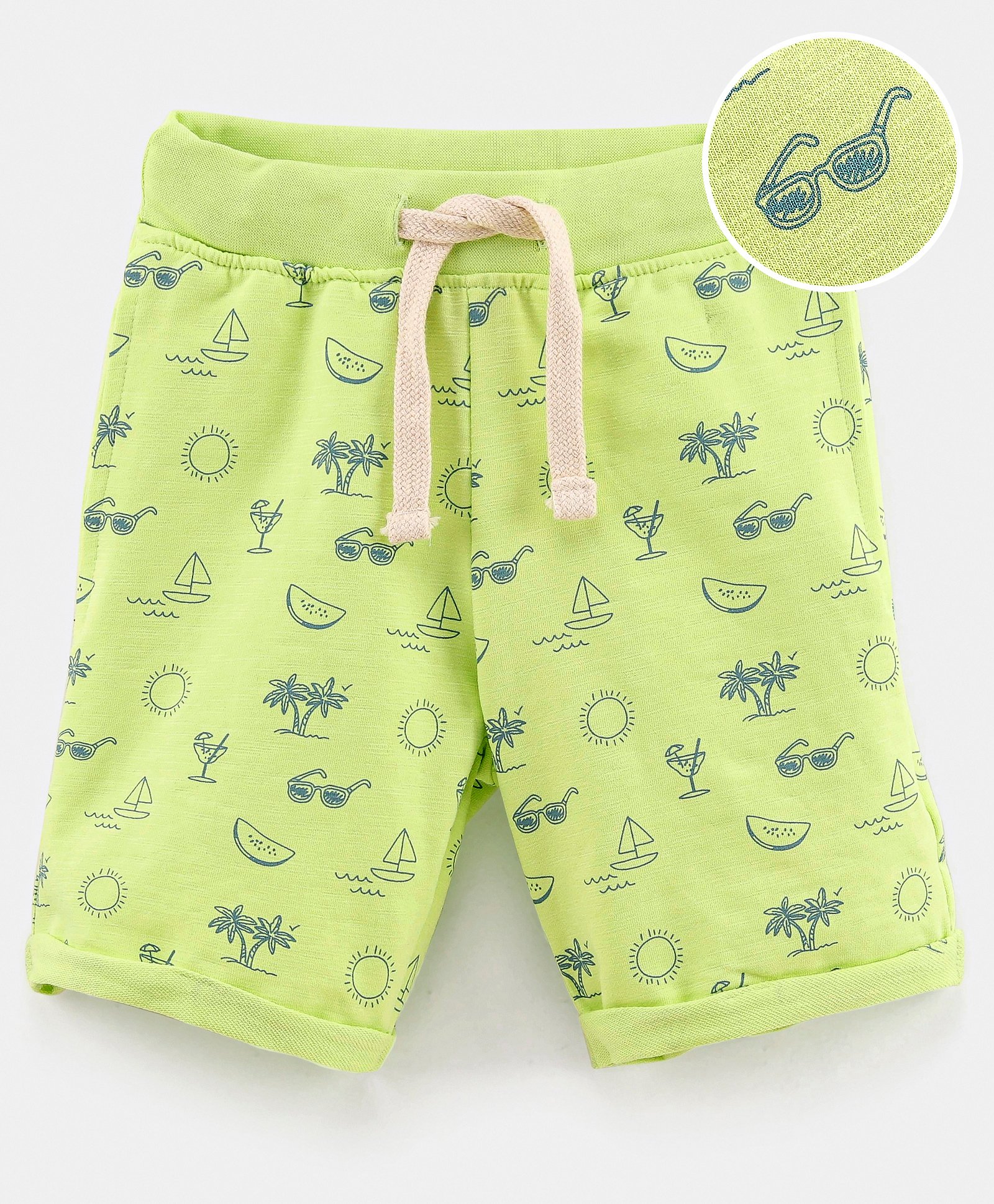 Ollypop Cotton Knee Length Shorts Palm Tree Print - Green-picture-22