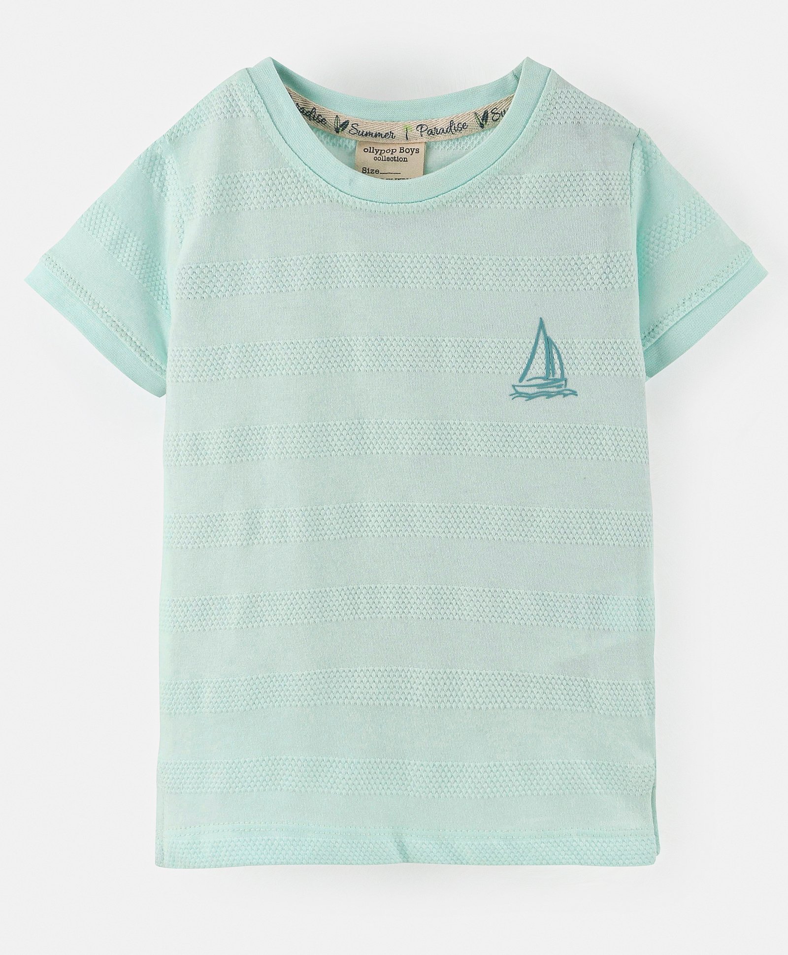 Ollypop Cotton Knit Half Sleeves Ship Embroidery T-Shirt - Light Blue-image-40