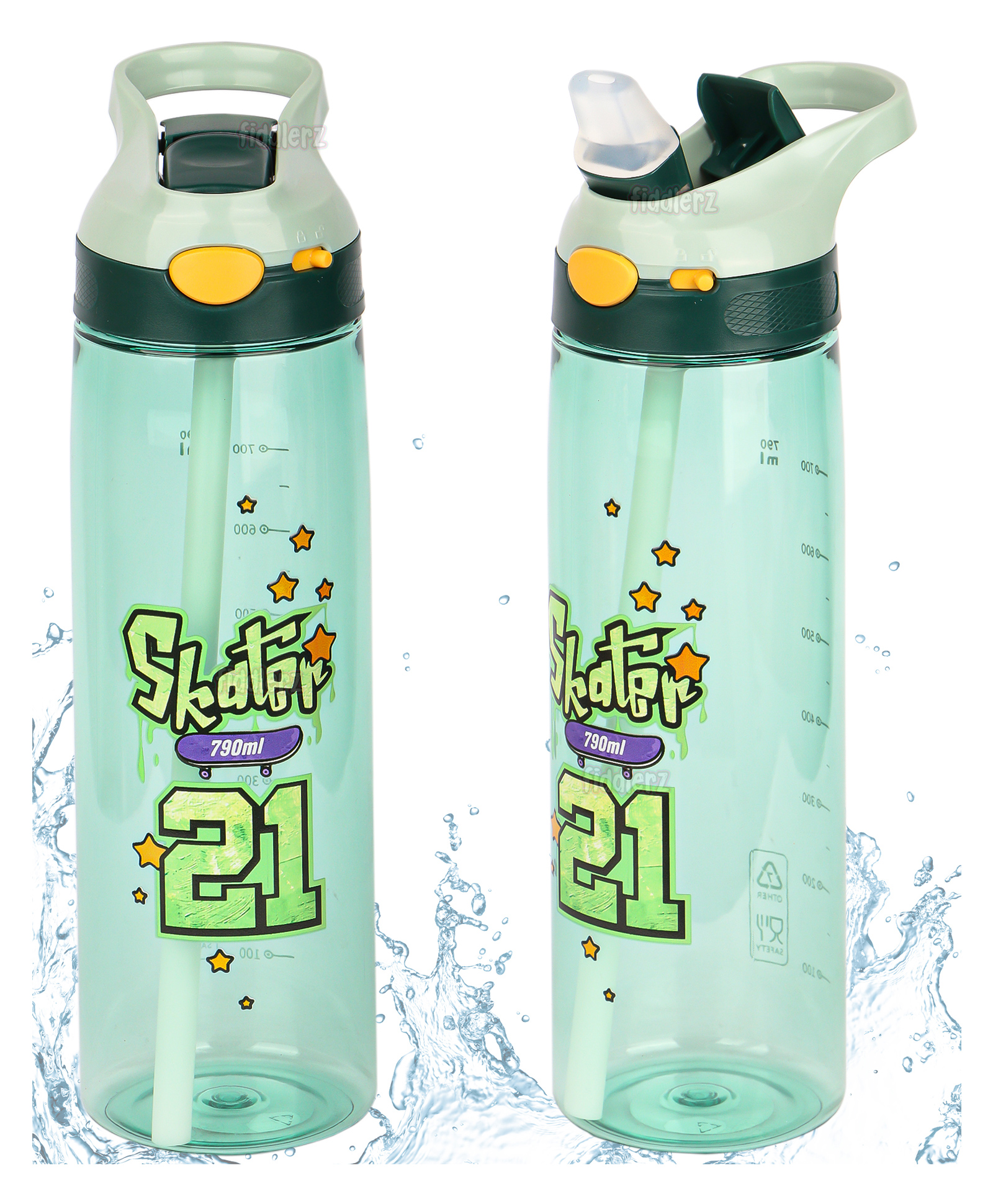 Fiddlerz Anti-Leak Non-Toxic & BPA Free Kids Water Bottle With Straw Green - 790 ml-image-25
