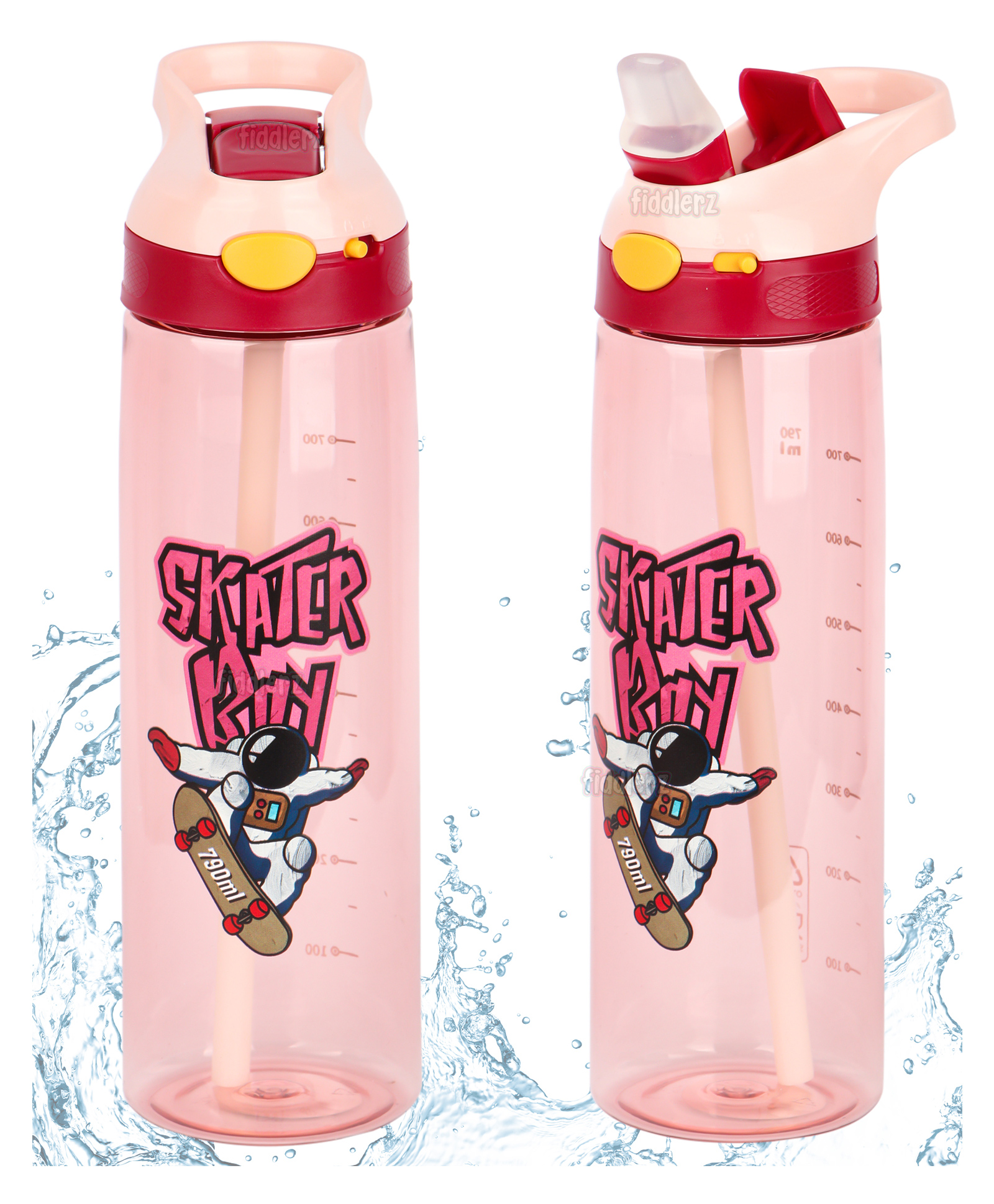 Fiddlerz Anti-Leak Non-Toxic & BPA Free Kids Water Bottle With Straw Red - 790 ml-image-44