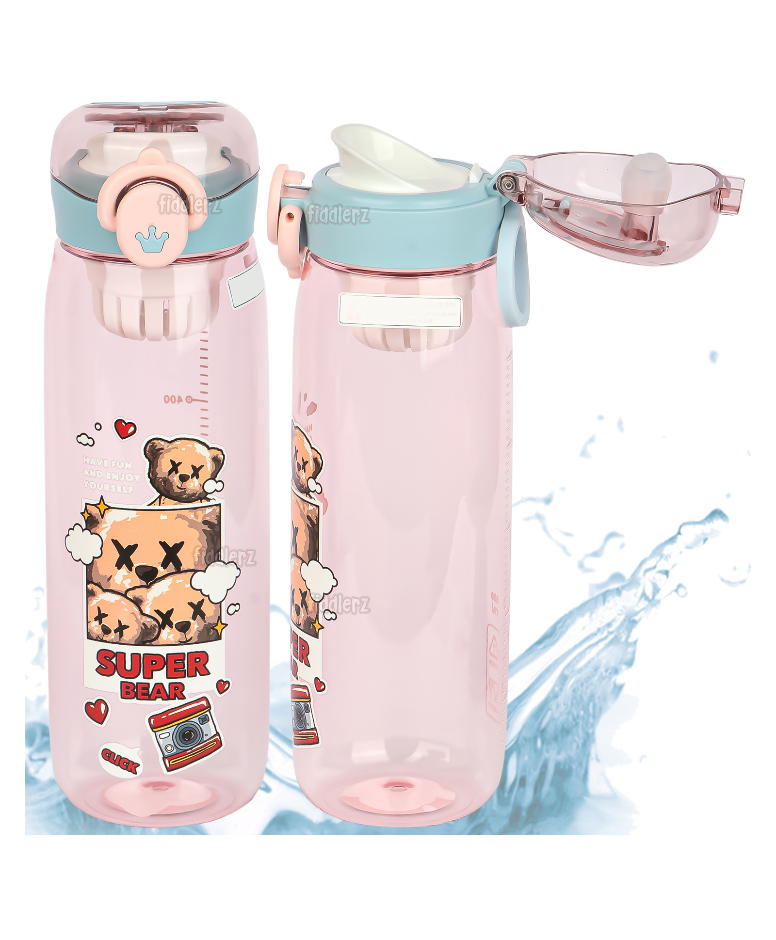 Fiddlerz Anti-Leak Non-Toxic & BPA Free Water Bottle with Stainer & Lock Blue - 600 ml-image-39