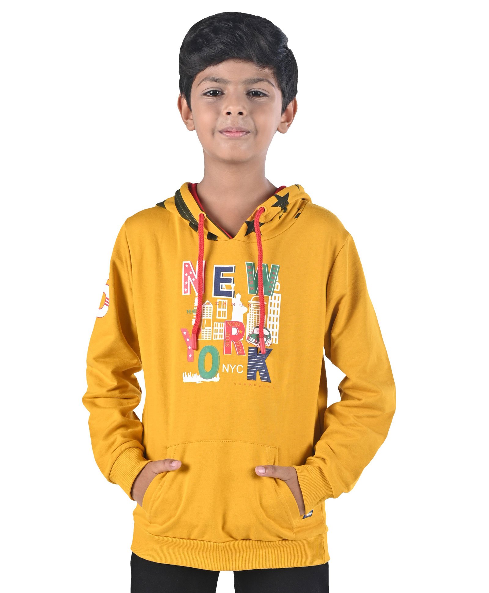 3Pin Full Sleeves New York  Graphic Printed Hooded Sweatshirt - Mustard Yellow-image-47