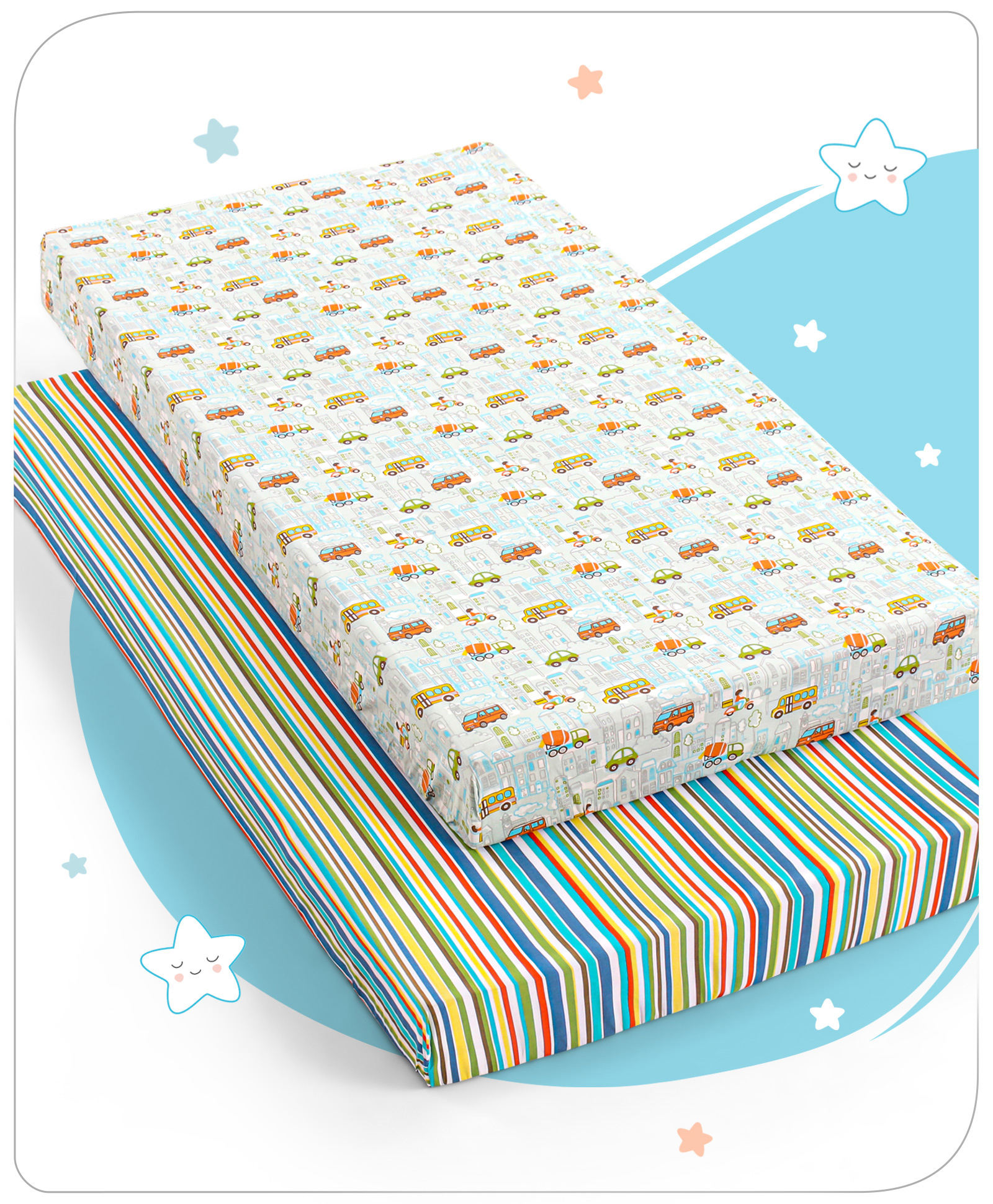 Babyhug Premium Cotton Fitted Crib Sheets Transport Theme Pack of 2 - Multicolor-picture-23