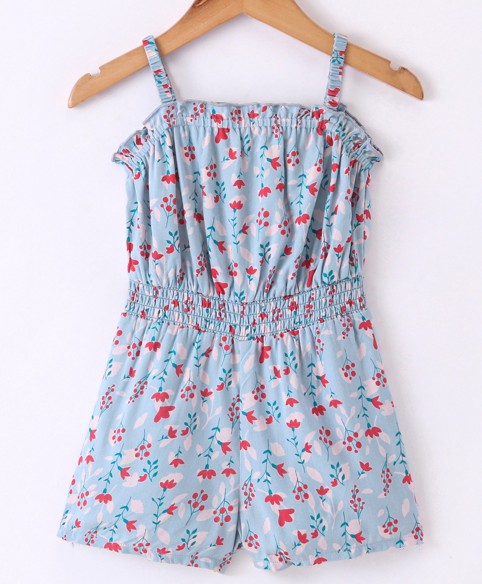 Kookie Kids Sleeveless Jumpsuits with Smocking Detailing Floral Print - Blue-picture-11