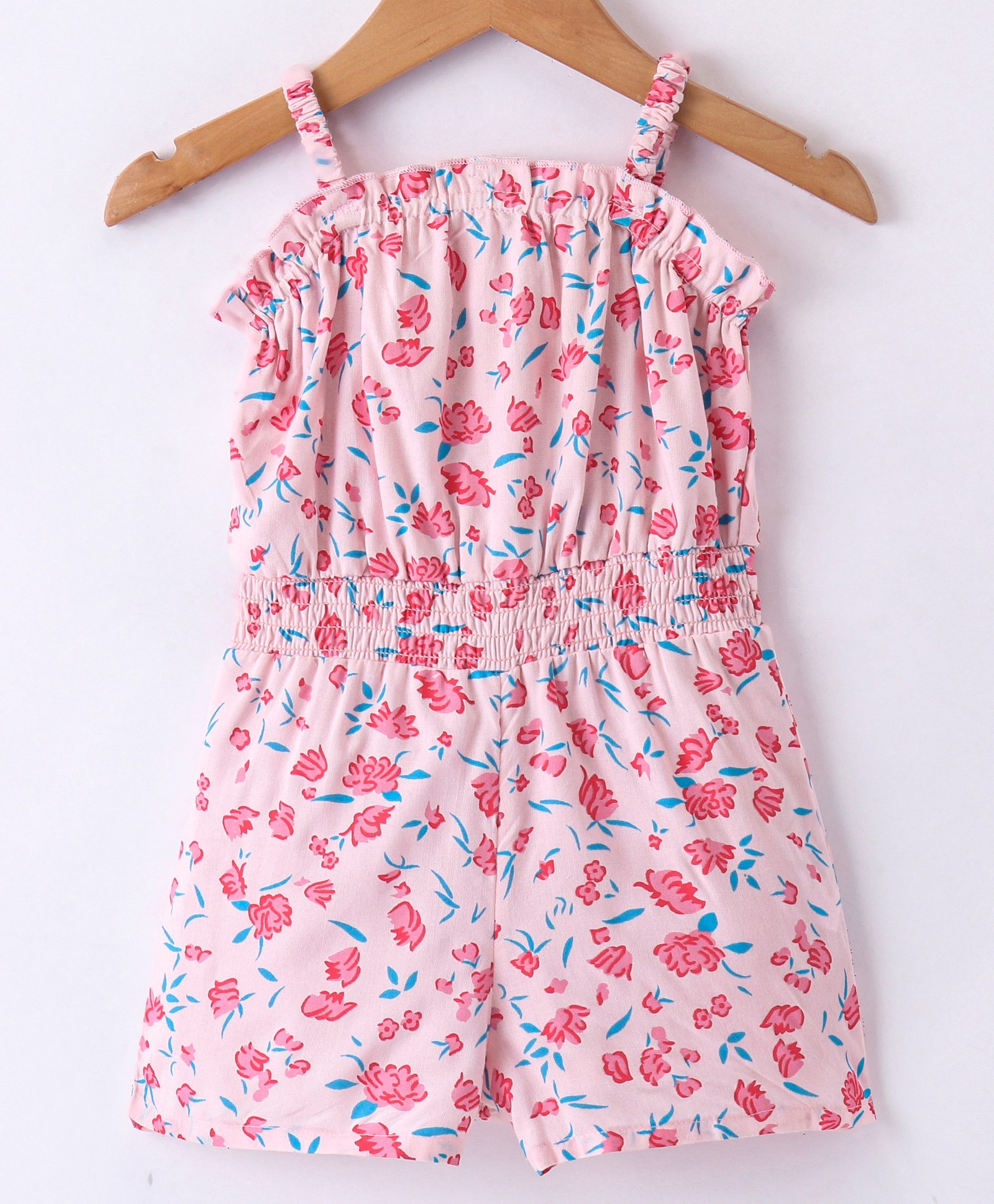 Kookie Kids Sleeveless Jumpsuits with Smocking Detailing Floral Print - Pink-image-46