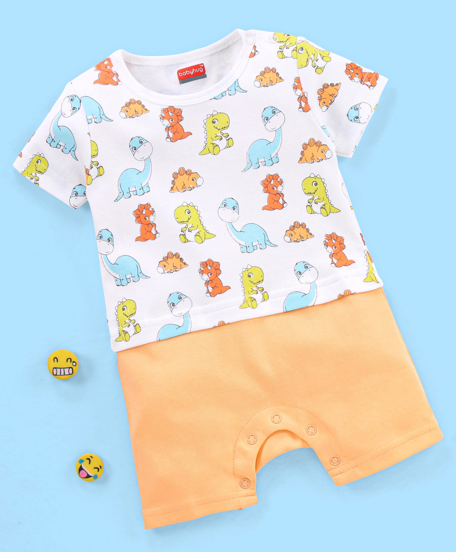 Babyhug 100% Cotton Half Sleeves Romper Dino Print - Multicolor-picture-11